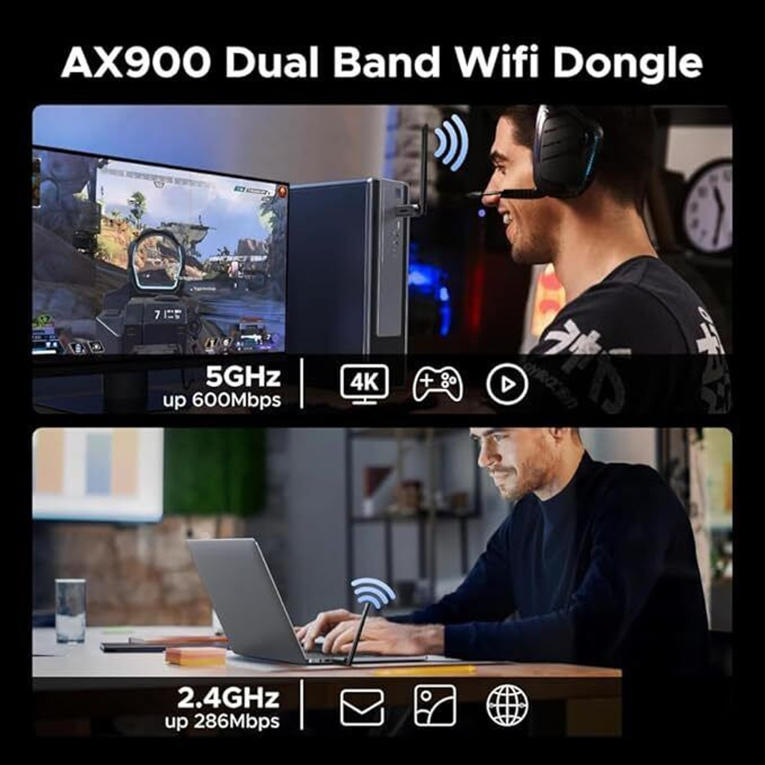 Image of ARVOX AX900 900Mbps WiFi 6 Bluetooth 5.4 USB Adapter for PC Windows11 /10 MU-MIMO WPA3 USB Adapter