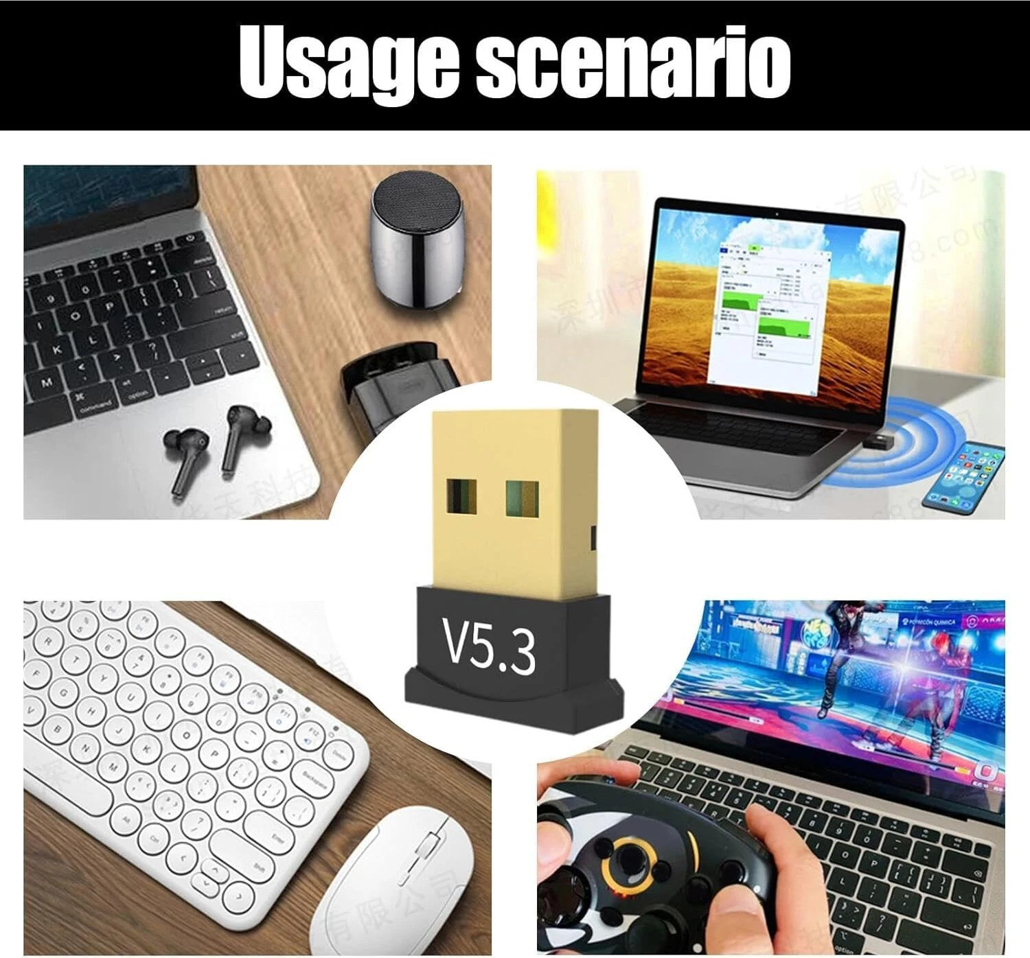 Image of OfPrises Bluetooth Dongle 5.3 For Desktop Laptop Computer 10m Network Adapter USB Adapter