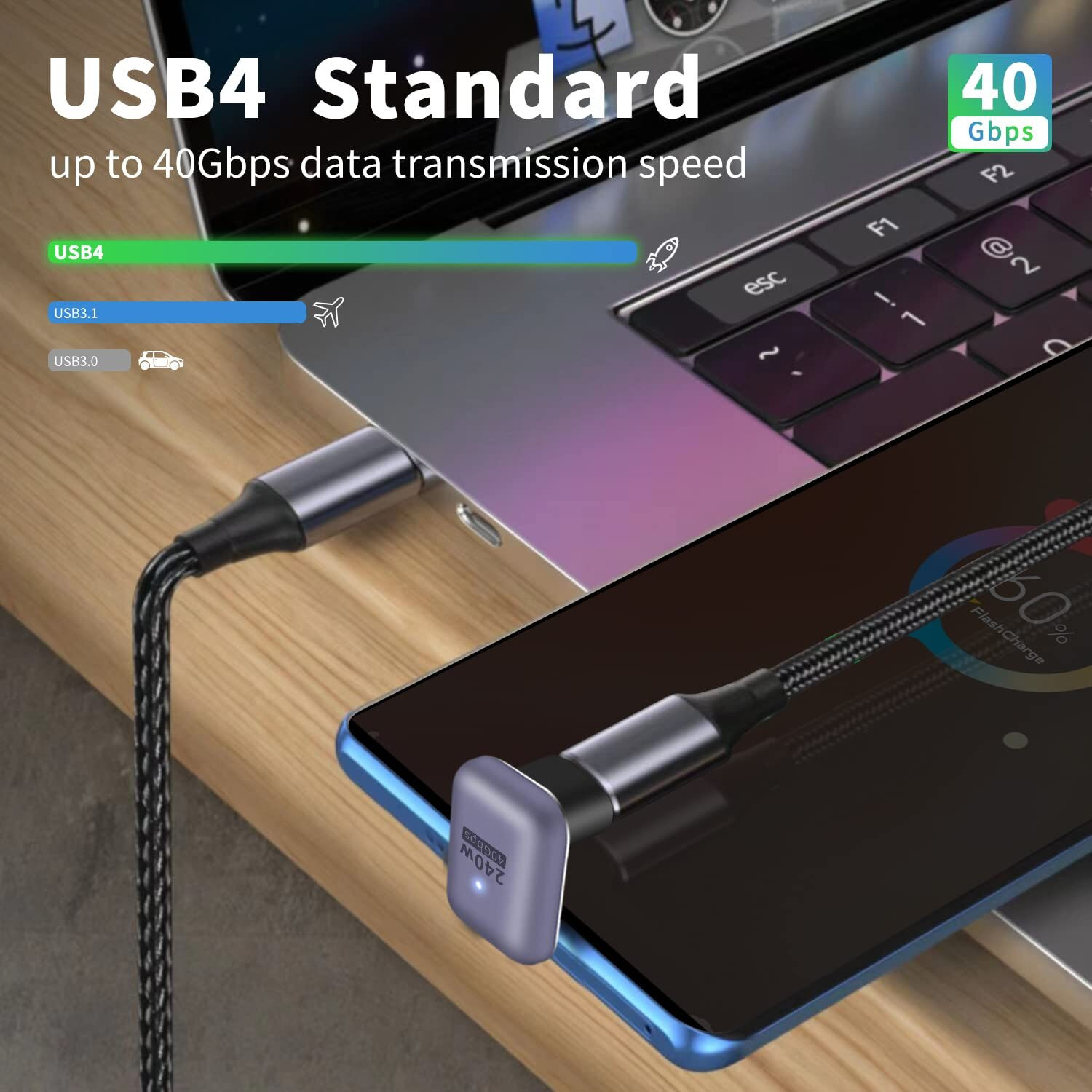 Image of atdaraz 180 Degree USB C Adapter 240W, U Shape USB C Adapter 40Gbps, USB C Extender Connector Support 8k Video Audio Display for Laptop, MacBook, Thunderbolt 4 /3 Laptop Accessory