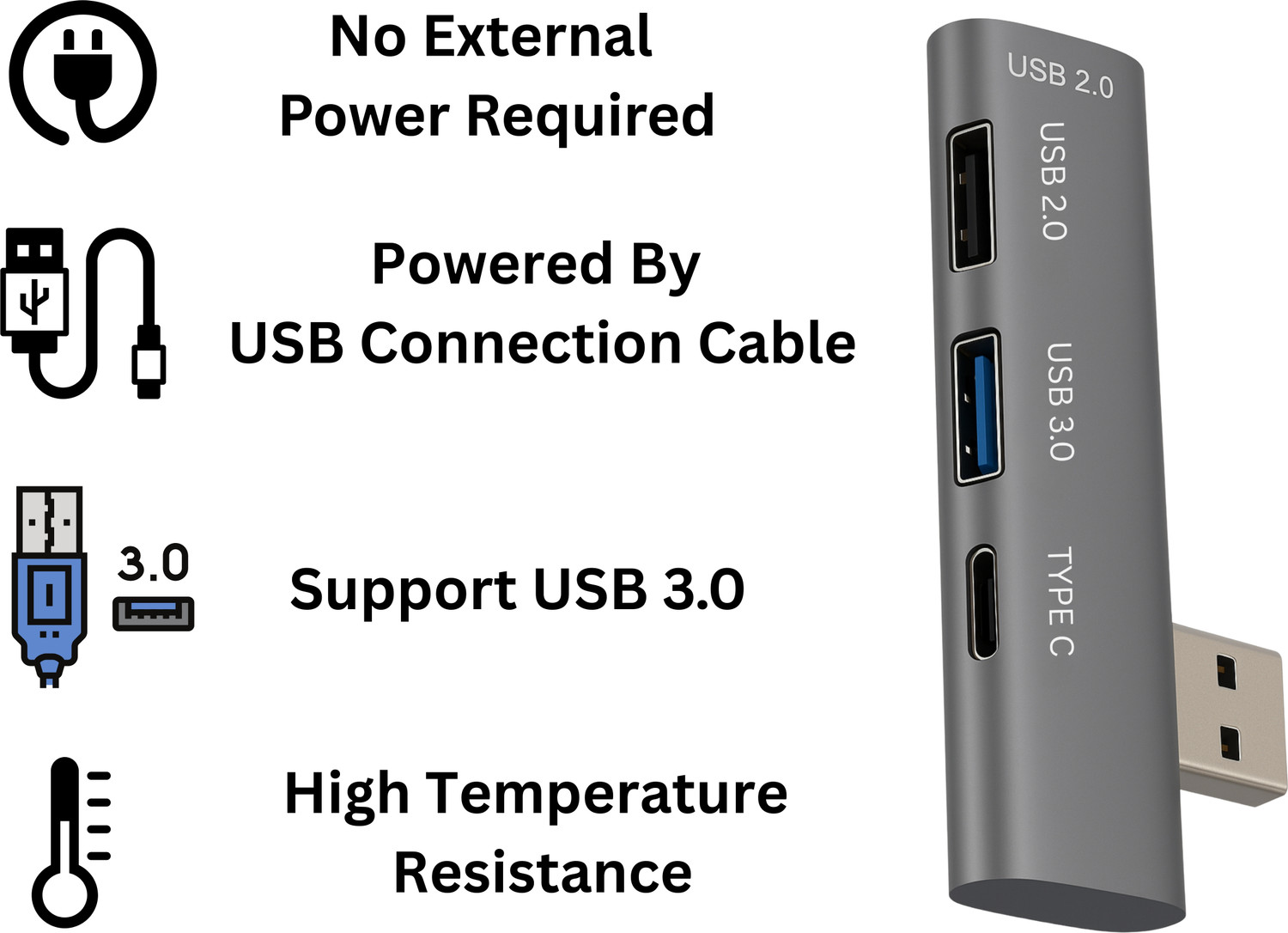 Image of Rackit Power USB Hub with 3 USB Ports,1 Type C Port, USB Plug, USB 3.0, 2-Port USB 2.0 USB Hub (Grey)