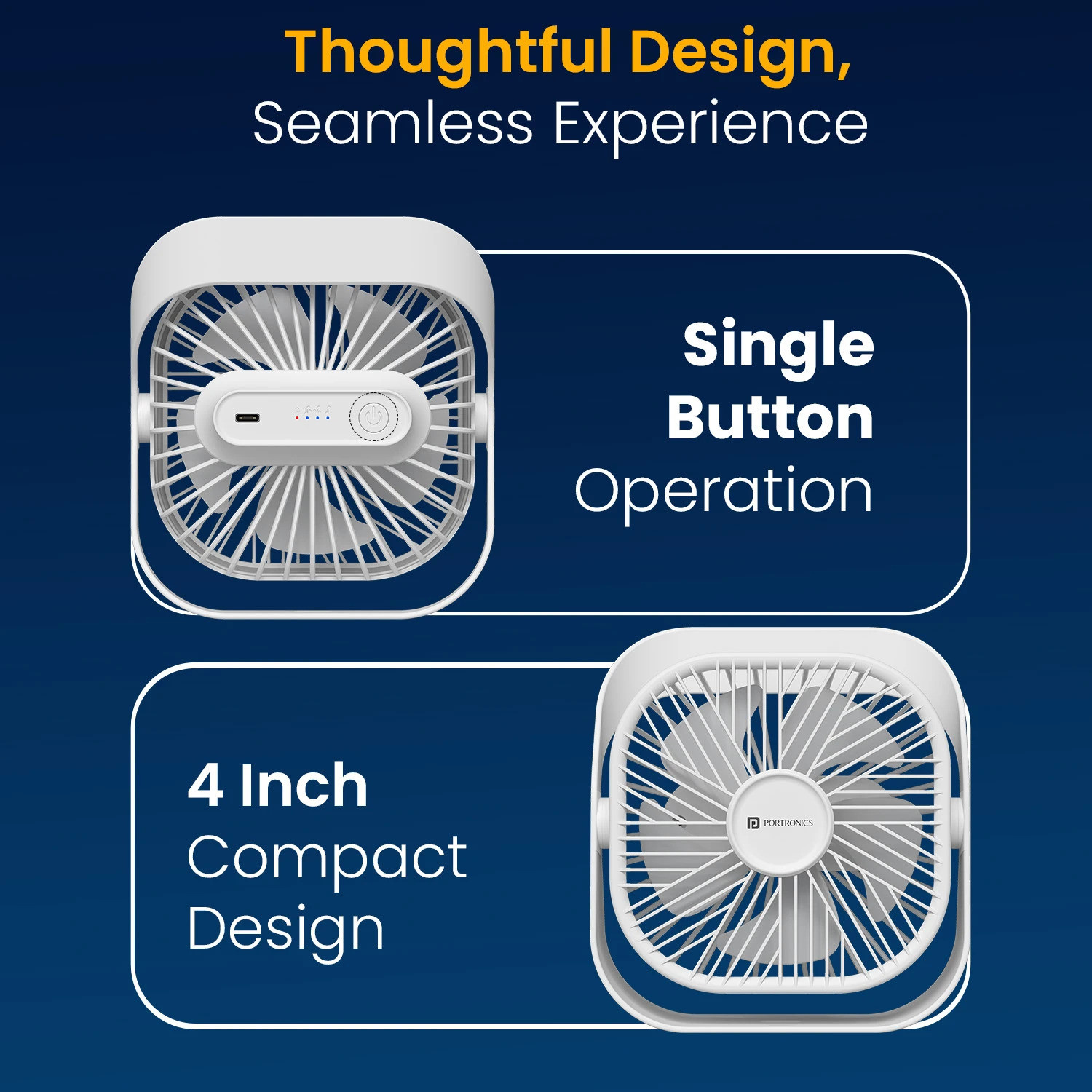 Image of Portronics CoolCube Mini, 2-in-1 Desktop & Wall Fan, Type-C Charging, 3 Speed Modes,2000mAh POR-3089 USB Fan