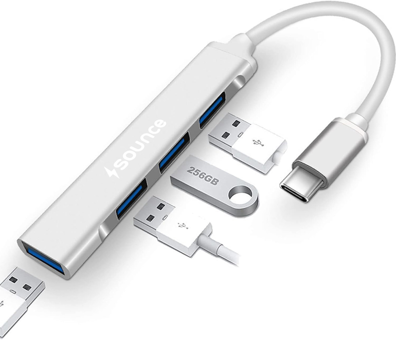 Image of sounce 4-in-1 Portable USB Hub with Aluminum Shell USB 3.0 for PC, Tablet, Smartphone Mini, USB | SNC-UH4P-WHT USB Hub
