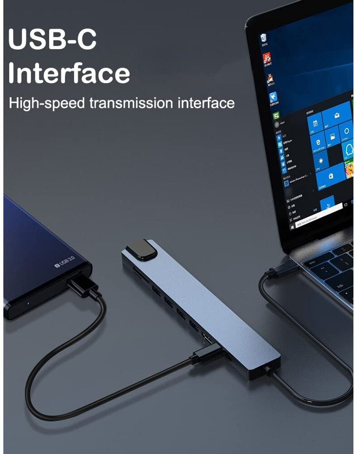 Image of ULTRABYTES 5Gbps Data Transfer Port, SD /TF Card Reader,1Gbps Ethernet RJ45 Hub 10-in-1 USB C Hub Multiport Adapter, with 4K HDMI, USB-C and 4-Slot USB 3.0 C Hub Multiport Adapter