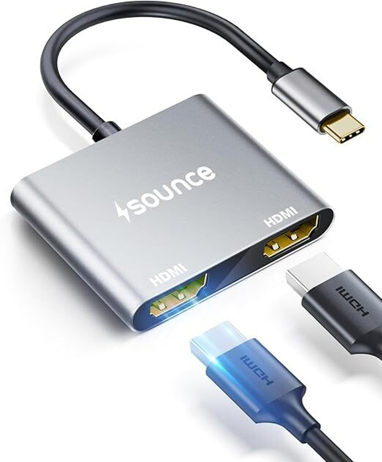 Image of sounce USB C to Dual HDMI Adapter Multi Monitor Connector 4K@60Hz Thunderbolt 3 to HDMI Compatible with MacBook Pro Air ,Windows, Laptop, PC, TV | SNC-CTO2HDMI HDMI Connector