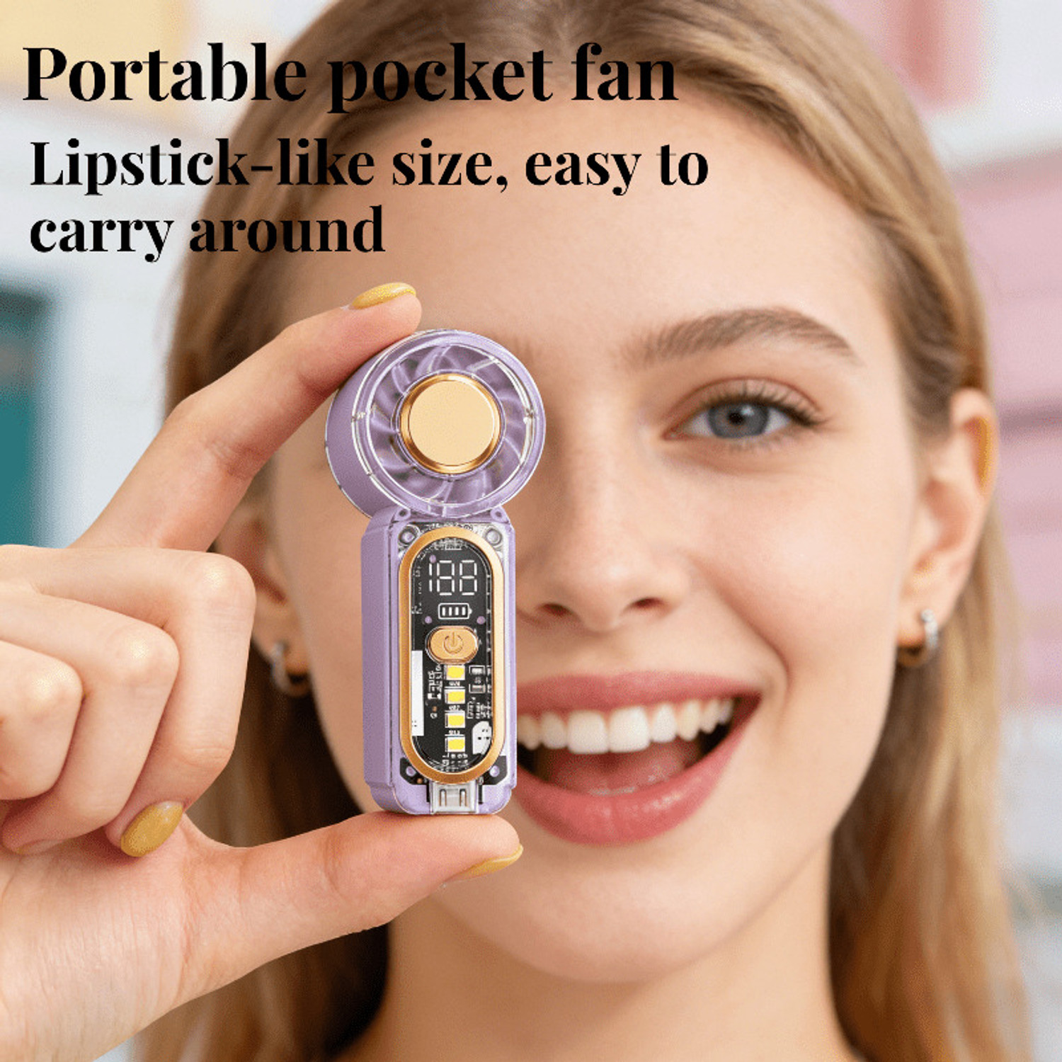 Image of TechPride USB Mini Fan | Portable Pocket Cooling Fan with LED Light Feature Rechargeable | Handheld & Desk Fan for Travel, Home, Office, Indoor & Outdoor Use USB Fan