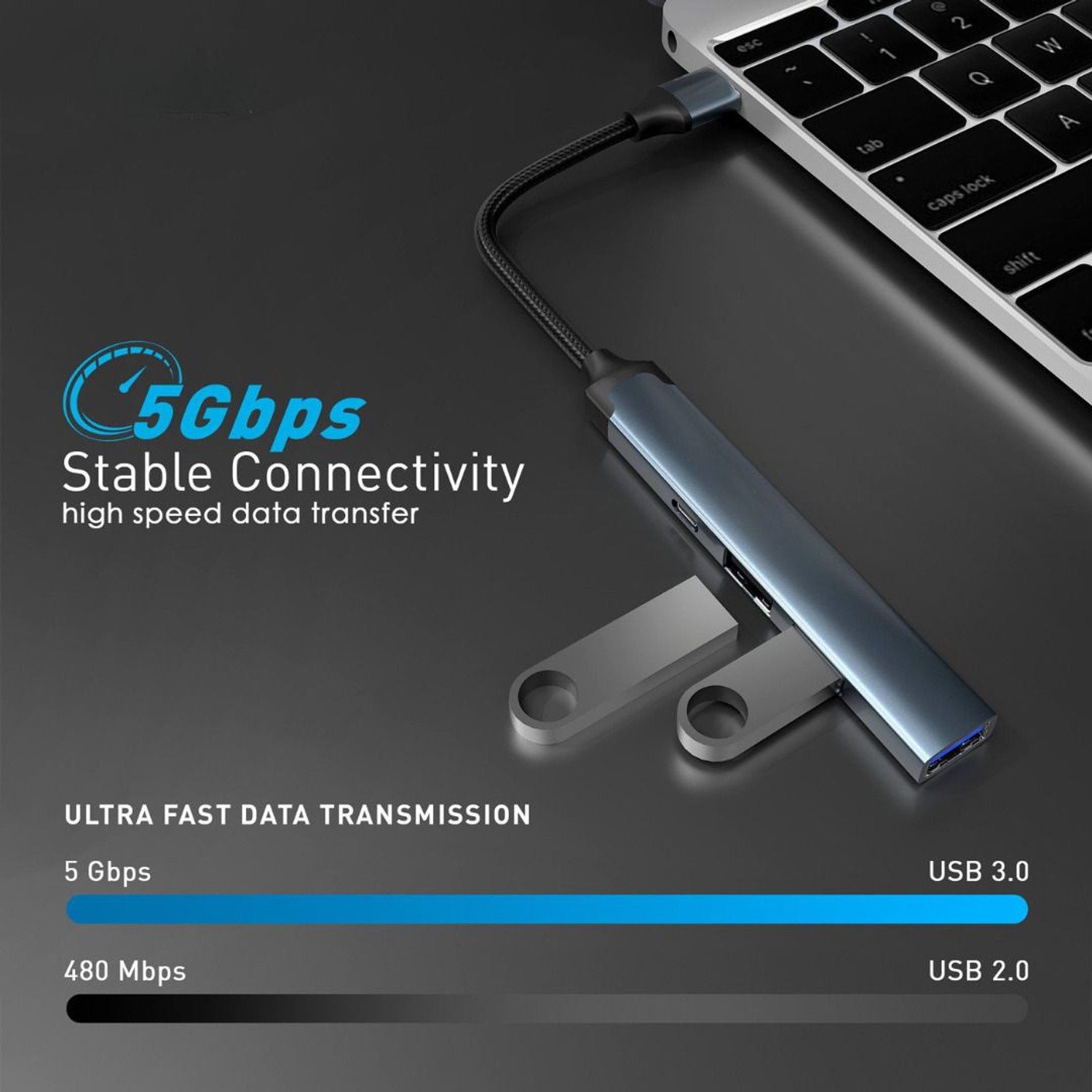 Image of WEROX USB C Hub 4 in 1 Multiport USB Adapter with 1x USB 3.0, 4X USB 2.0 Ports 60W PD Charging Port for Mac USB Hub