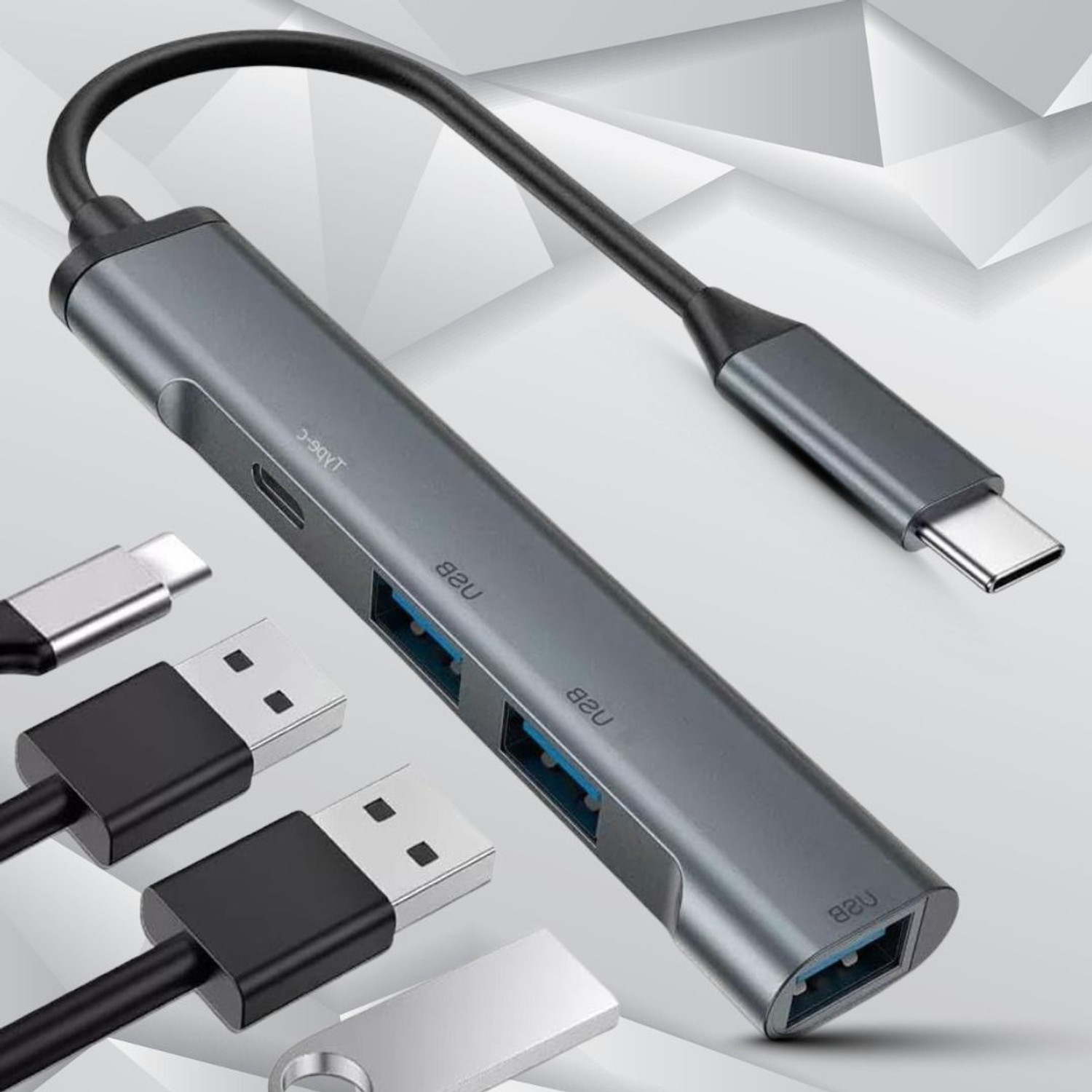 Image of WEROX It features one USB 3.0 port and three USB 2.0 ports USB C Hub 4 in 1 Multiport data transfer speed of up to 5 Gbps,speed of 480 Mbps. USB Hub