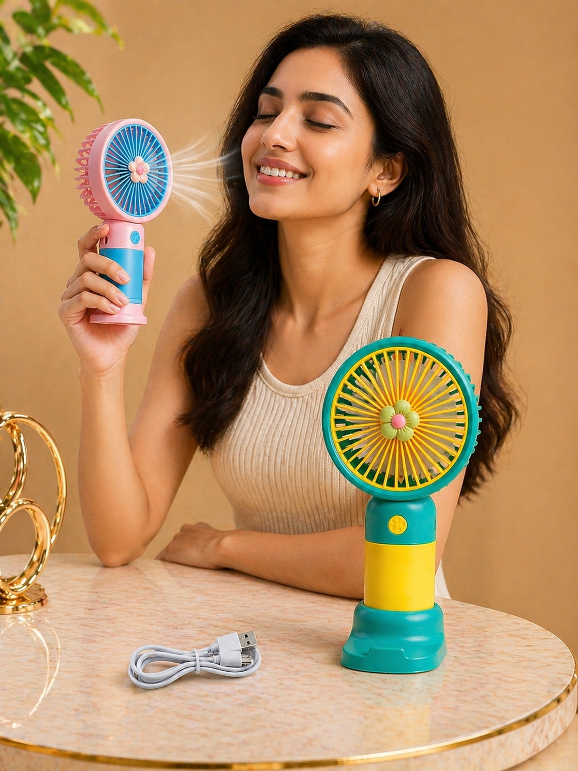 Image of DTwenty Natural Wind | 3 Speed Modes | Desktop & Hand Fan for Kids,Girls,Travel,Office Combo Portable USB Mini Fan (Pack of 2) USB Fan, Rechargeable Fan