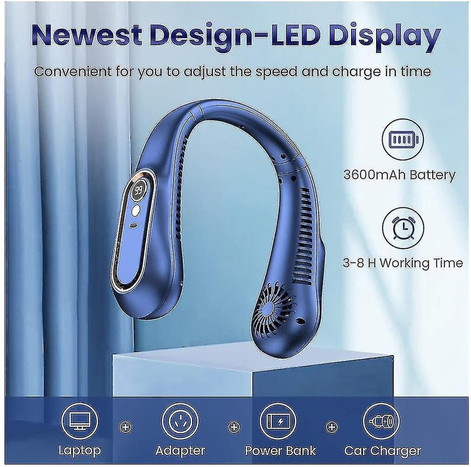 Image of Solisca Neck,Air Conditioner Fan Cooling Plate 4400mAh Rechargeable Battery Operated Mini Portable 3 Speed mode Built-in Battery Rechargeable USB Fan