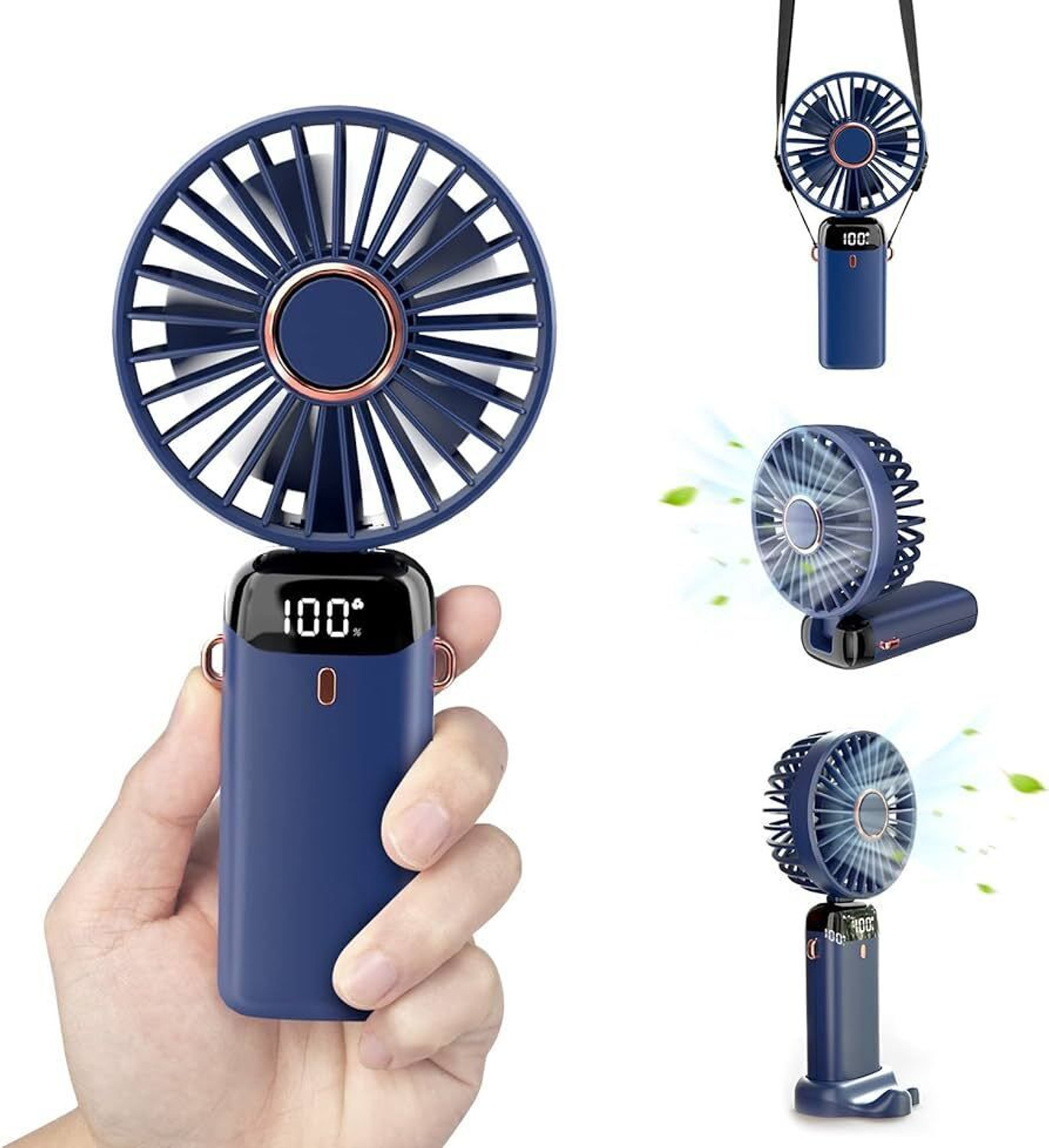 Image of DIGITRENDS Blue Mini Portable Fan, Rechargeabe Handheld Fan electric 1800 mah 5 Speed n15 handheld fan with display Rechargeable Fan