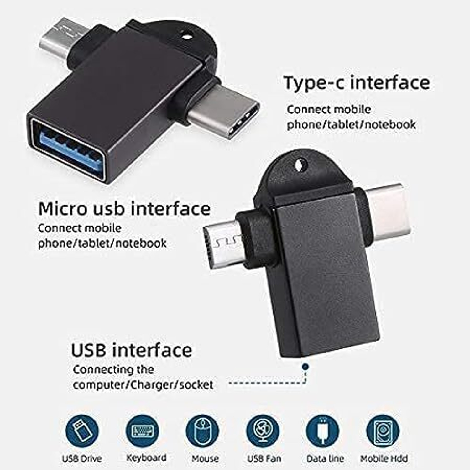 Image of APNA KANHA USB 3.0 to Type-C with Micro-USB Port Converter Data Transfer Adapter For Smartphone, Tablet, PenDrive, Mouse, Laptop USB Cable