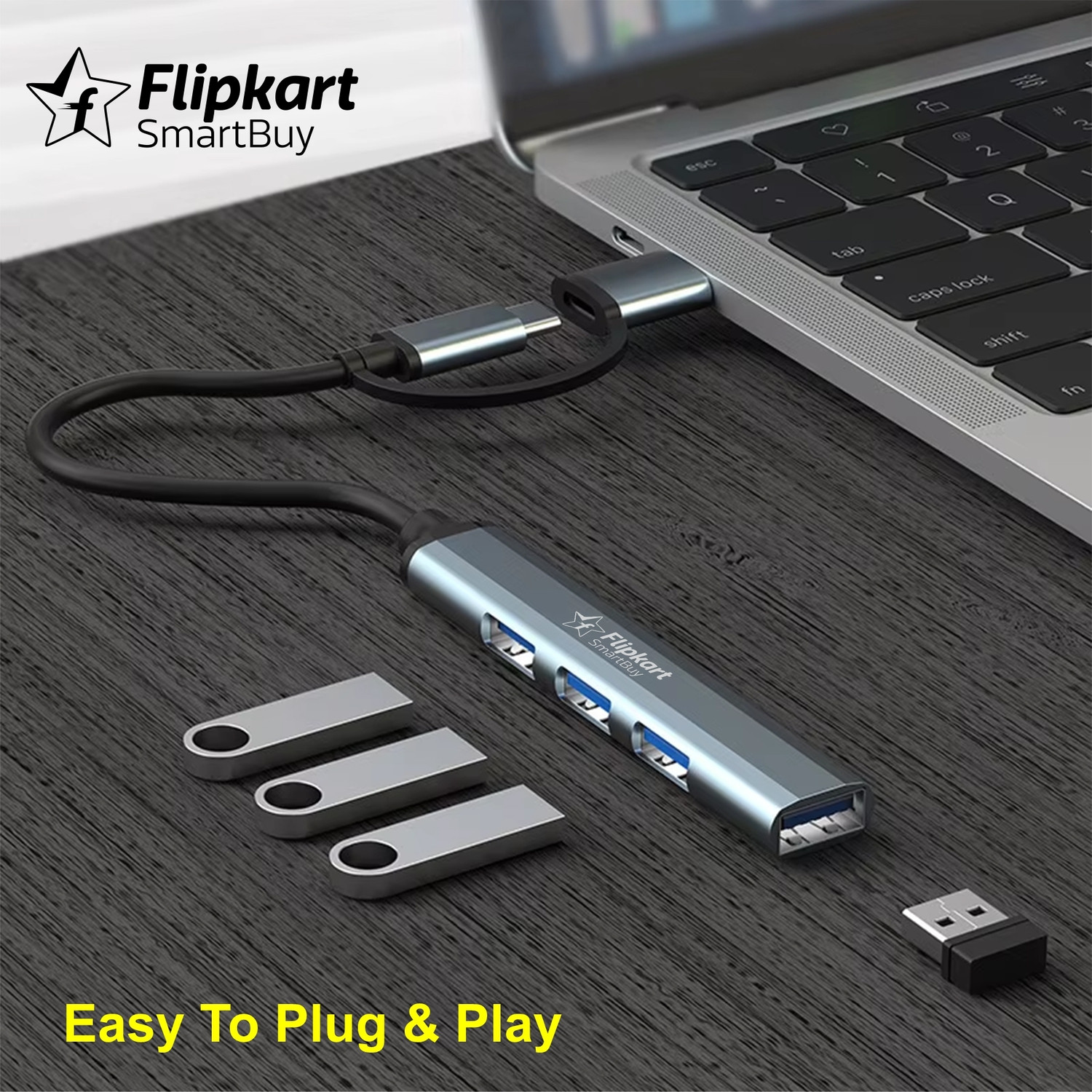 Image of Flipkart SmartBuy 4 Port USB & Type-C Hub USB 3.0 + 3 USB 2.0 Aluminum Body FKSB-4H USB Hub