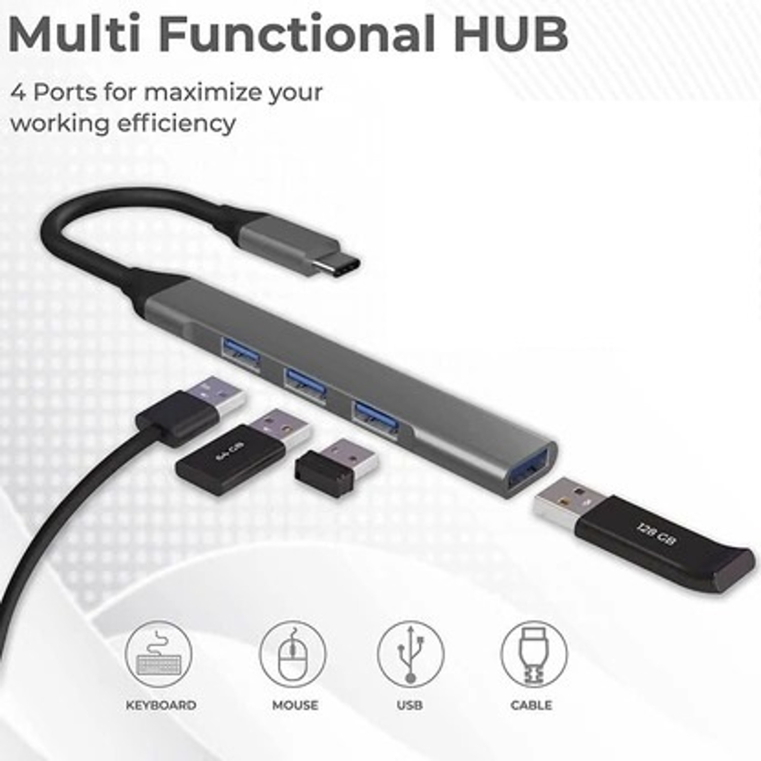 Image of ENTWINO C Type Hub, 4 USB Ports, For Macbook /Phone /Laptops, 3 USB 2.0, 1 USB 3.0 C Type USB Hub With Free OTG USB Hub