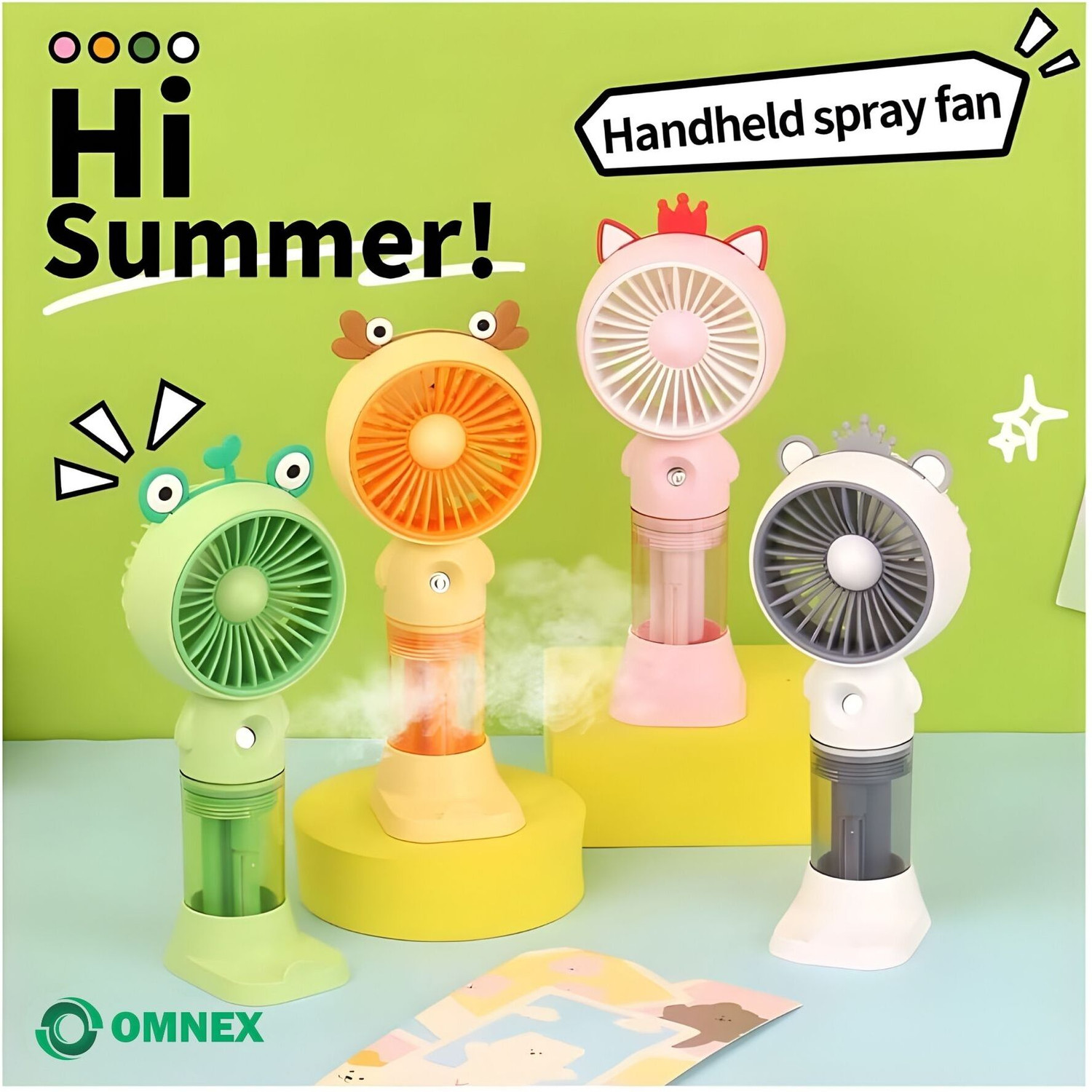 Image of omnex Handheld Mist Fan Rechargeable Portable Mini Spray Fan with 4 Speed Modes | USB Pocket Cooling Fan with Water Mist | Compact Battery Operated Personal USB Fan