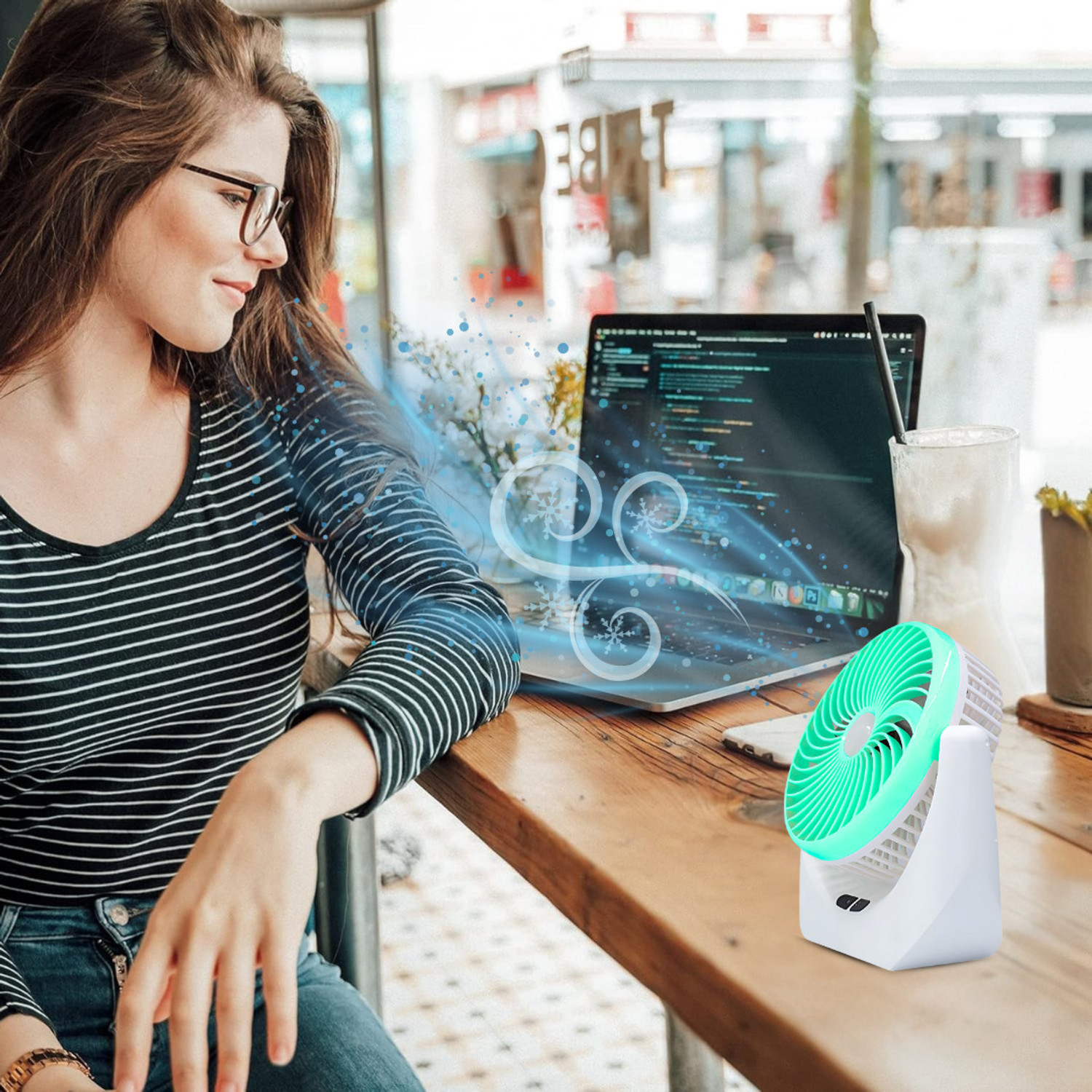 Image of TECHOMANIA Portable Mini Fan USB Rechargeable | 2400mAh | Battery 360 Cooling Fan AC Desk with 1 Months Warranty BLDC Motor, Silent Operation, With LED Indicators, Ultra High Speed 1320 mm Table Fan