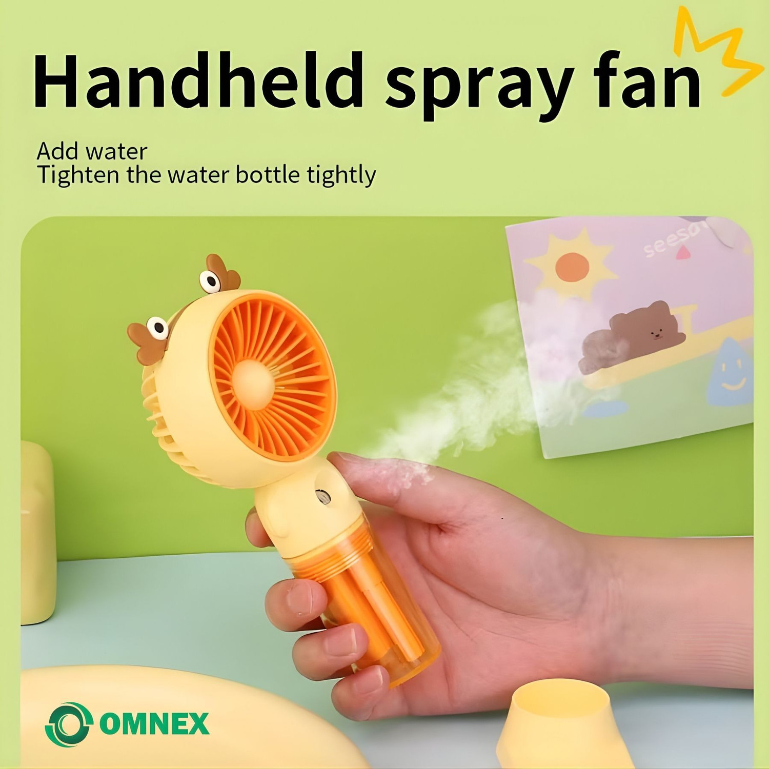 Image of omnex Handheld Mist Fan Rechargeable Portable Mini Spray Fan with 4 Speed Modes | USB Pocket Cooling Fan with Water Mist | Compact Battery Operated Personal USB Fan