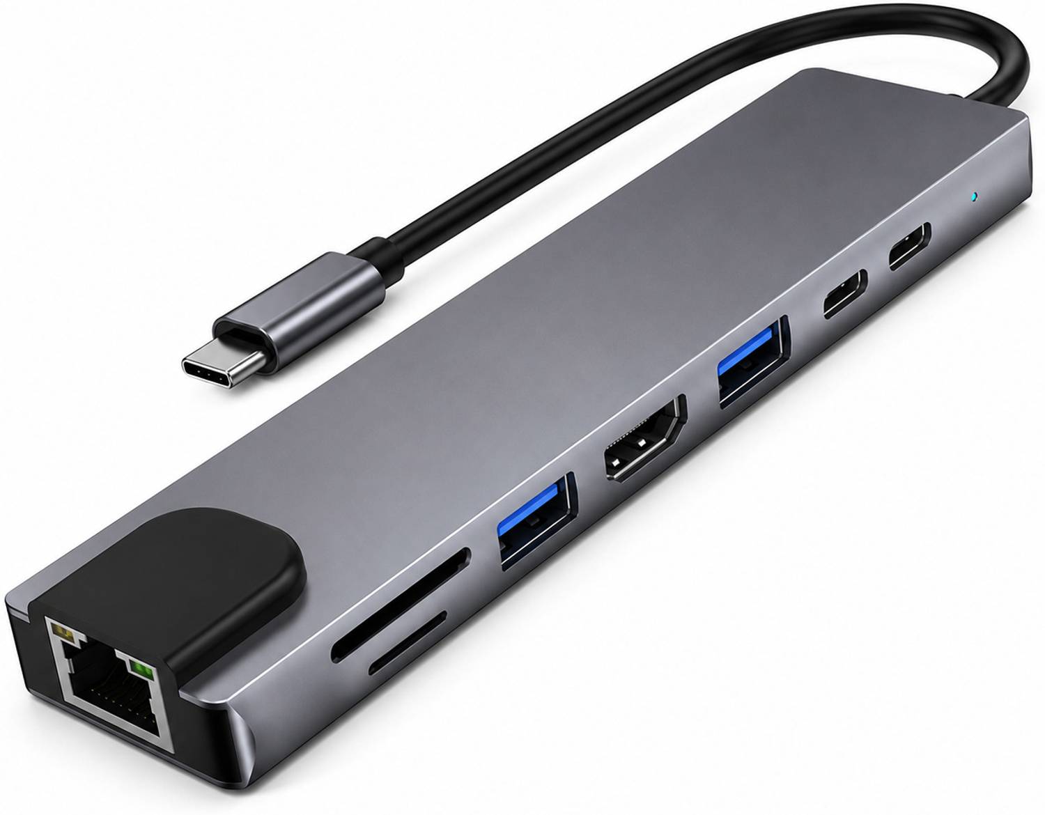 THE MOBILE POINT USB-C to HDMI 8 in 1 USB-C Hub Dock - 4K HDMI with HDCP, 100 mbps Ethernet, Transfer Compatible with Type-C laptops, Tablets & Smartphones Laptop Accessory