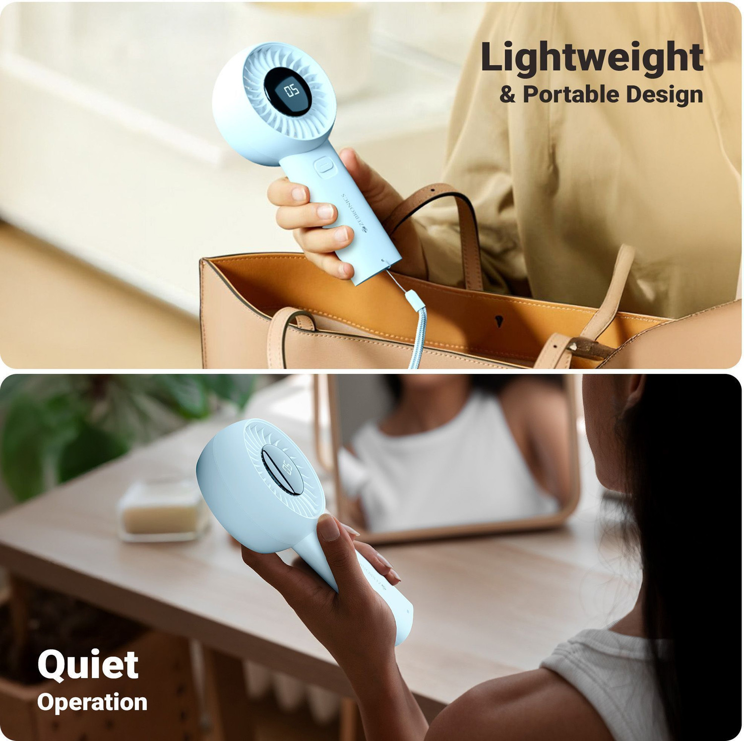 Image of ZEBRONICS Portable Hand Fan, Upto 12h Backup, 3600mAh Rechargeable Battery, 5 Speed Modes, Zeb-Heat Buster 200 USB Fan
