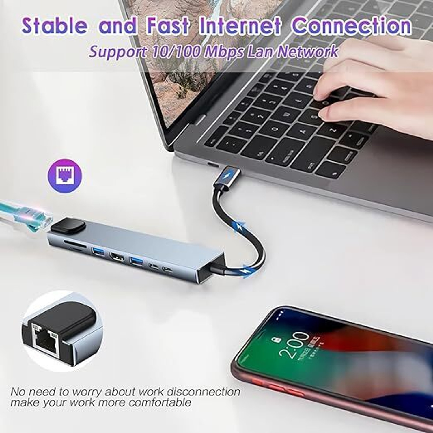 Image of WEFLY USB-C Hub (8-in-1) 8 in 1 USB C Hub Multiport Adapter w for MacBook ProAir and Other Type C Devices USB Hub
