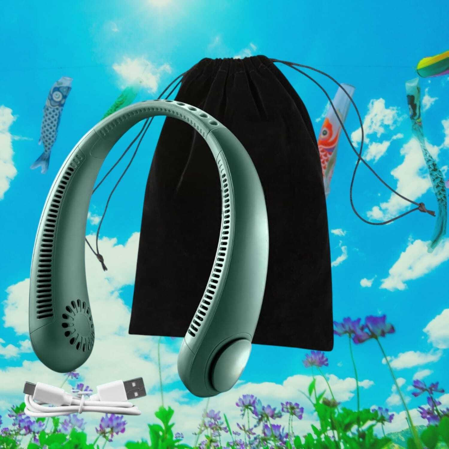 Image of KRITAM Neck Cooling Fan for Summer, Kitchen Women, Travel Outdoor Neck Fan with Cooling, Neck Fan Rechargeable Neck Air Conditioner USB Fan