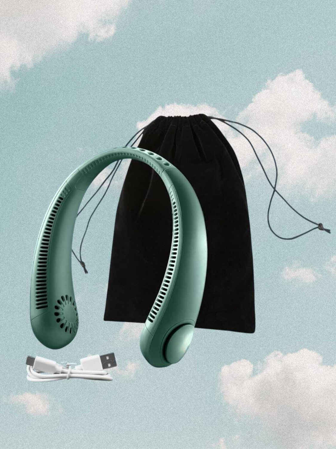 Image of KRITAM Neck Cooling Fan for Summer, Kitchen Women, Travel Outdoor Neck Fan with Cooling, Neck Fan Rechargeable Neck Air Conditioner USB Fan