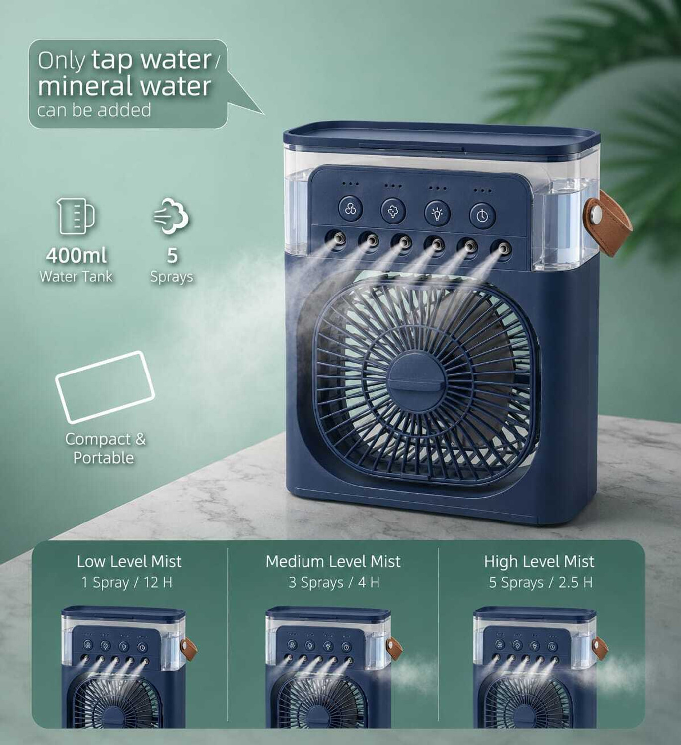 Image of SakhiHome Mini Desk 3 in 1 Air Cooler - Mist and Humidifier with USB Cable & LED Light MC-4038 USB Air Cooler