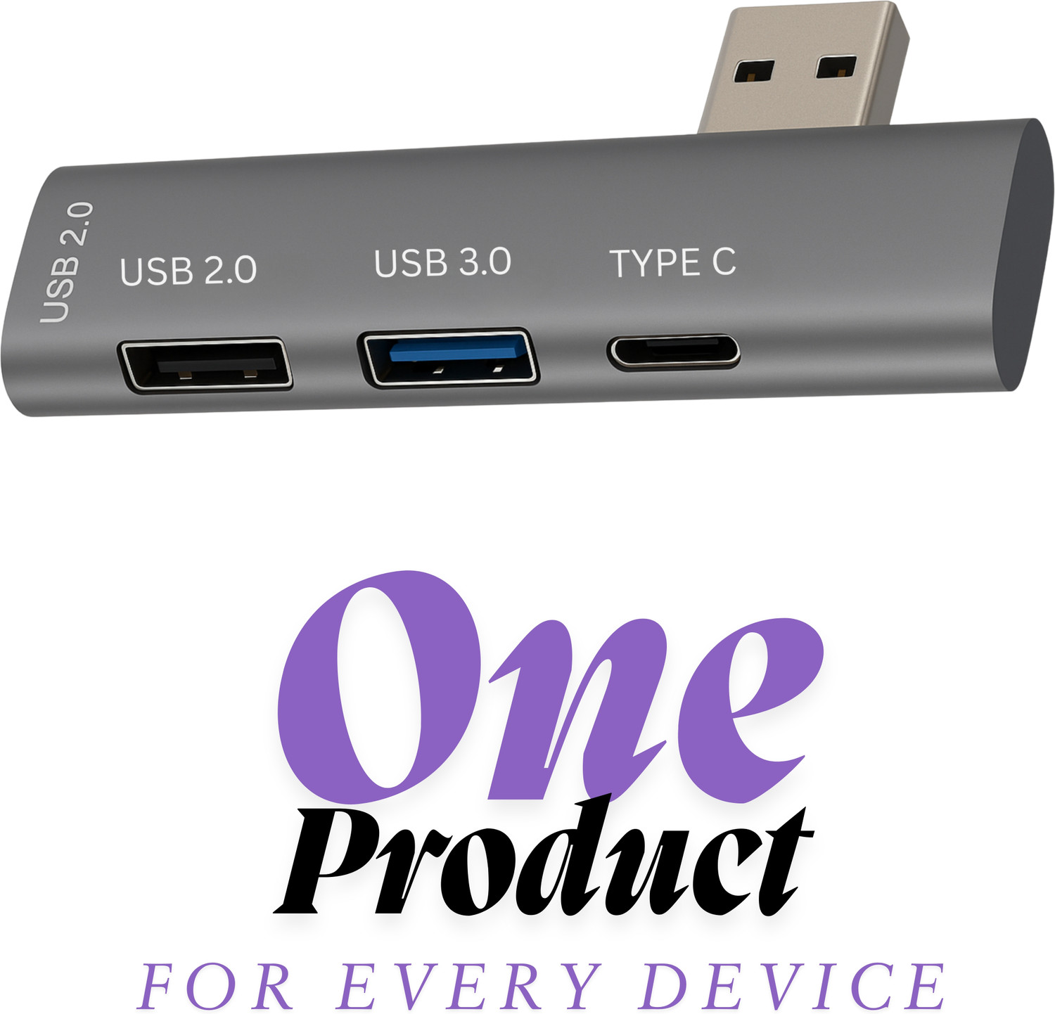 Image of Rackit Power USB Hub with 3 USB Ports,1 Type C Port, USB Plug, USB 3.0, 2-Port USB 2.0 USB Hub (Grey)