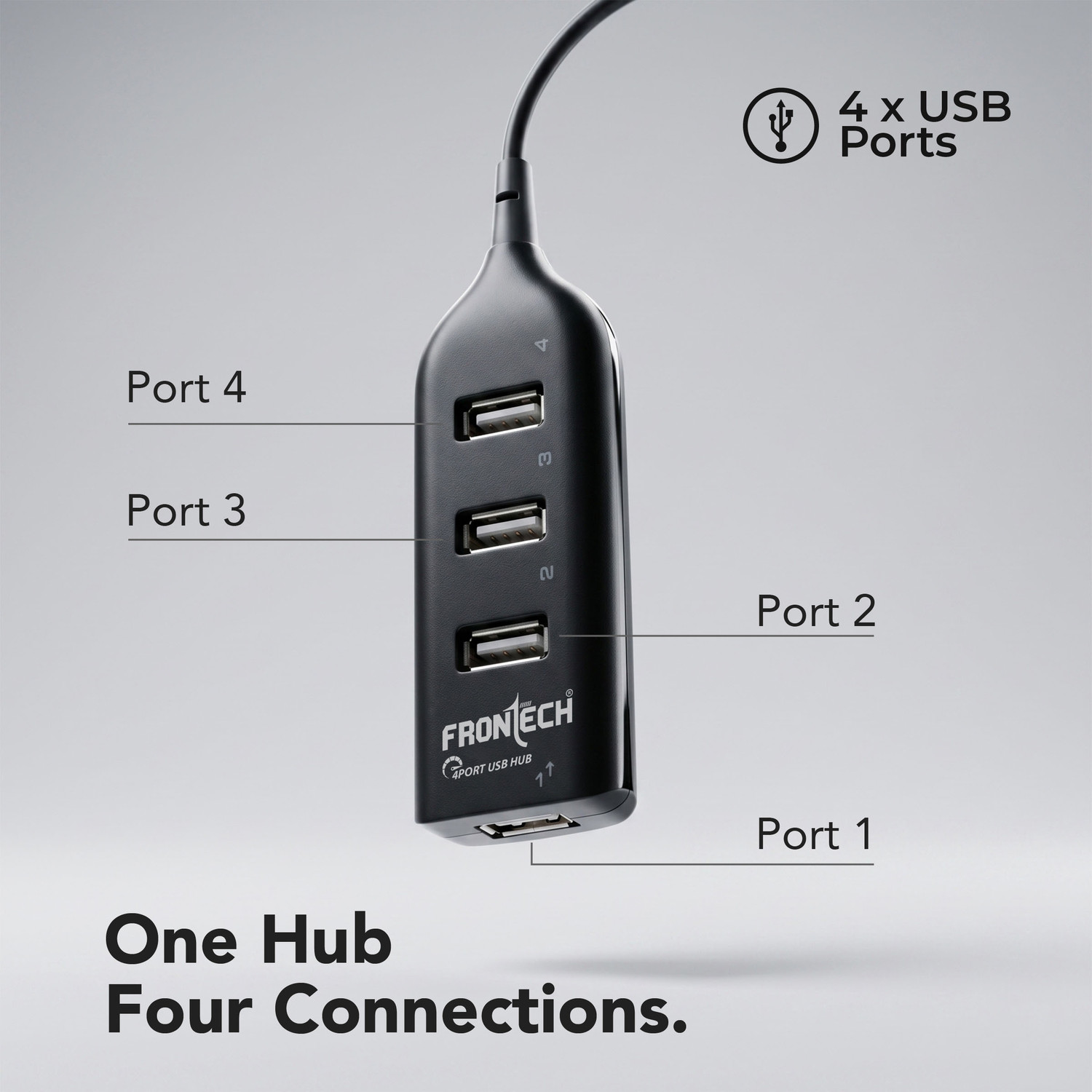 Image of Frontech 4 Port USB Hub, USB 2.0 Splitter Hub with 480 Mbps High-Speed Data Transfer NC-0085 USB Hub