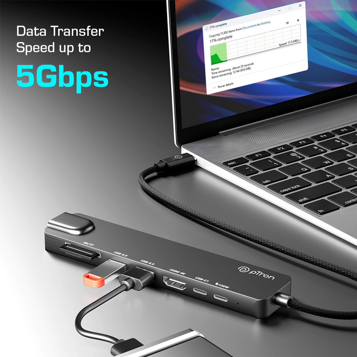 Image of PTron Nexo 8-in-1 USB-C Hub Multiport Adapter w / 4K HDMI 140319756 USB Hub