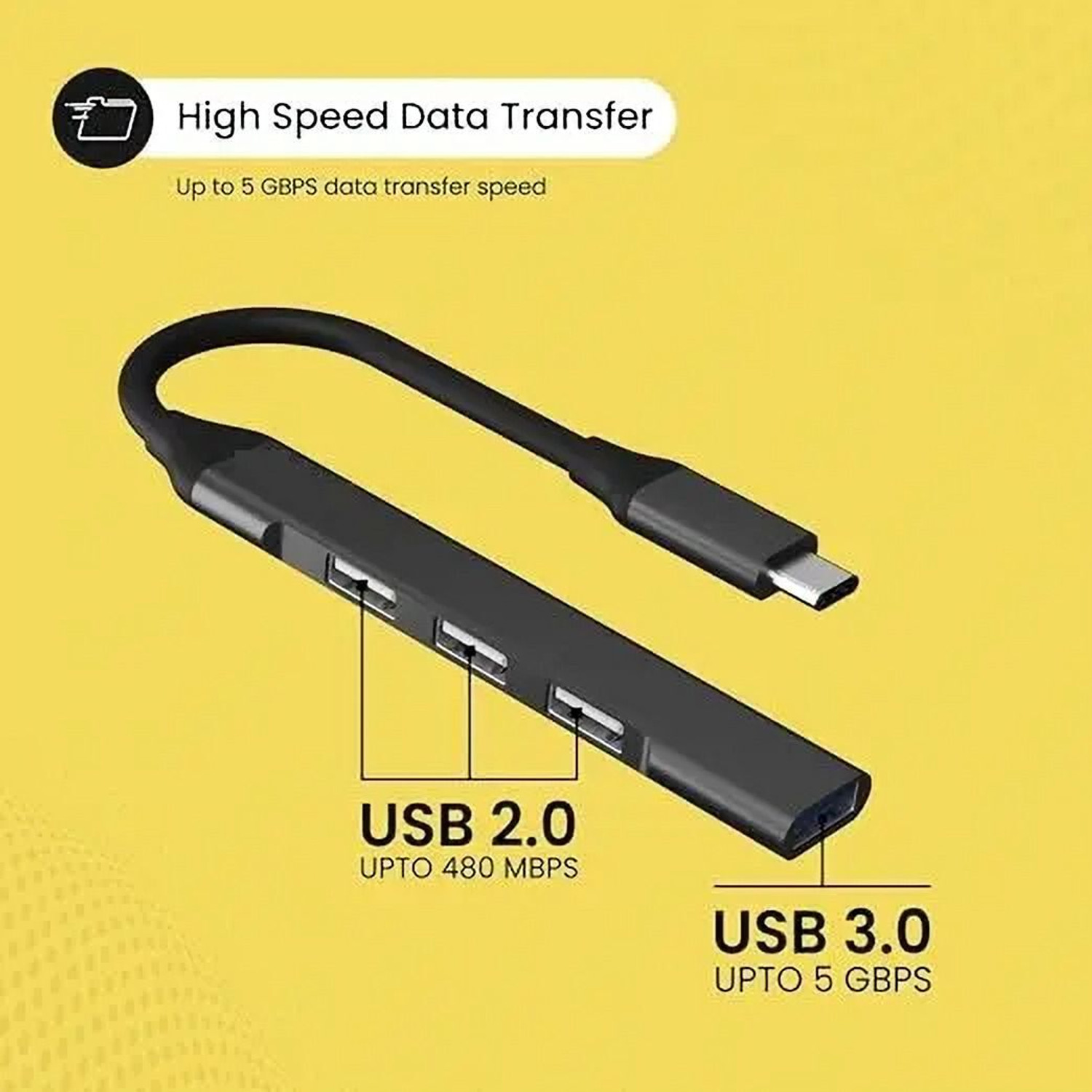 Image of RRCART Slim Metal Type-C High Speed 4 Port (1 USB 3.0 and 3 USB 2.0) USB Hub