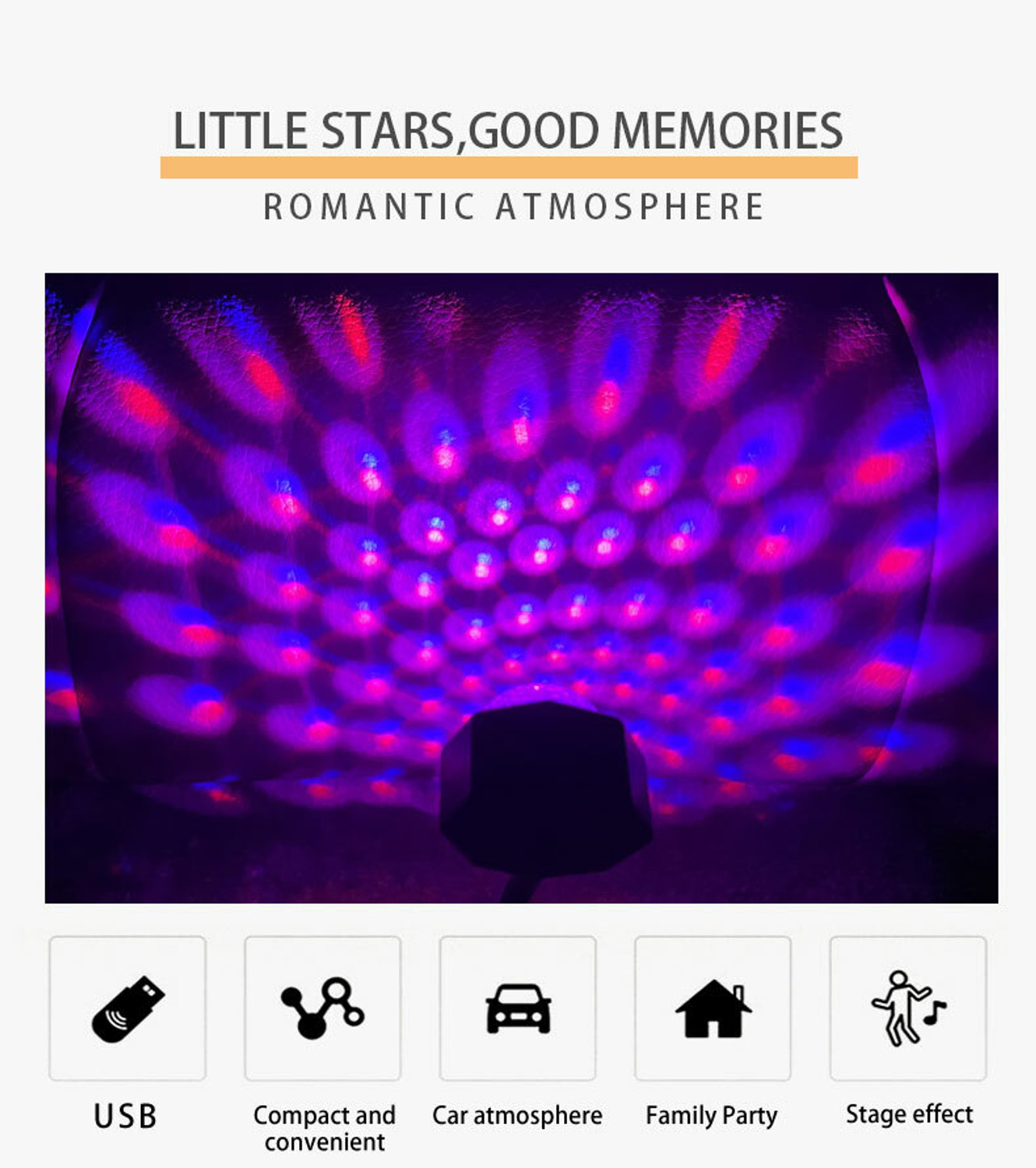 Image of WRADER USB Car DJ Light with Multi Functional Light Modes Disco Light for Cars and Home Shower Laser Light