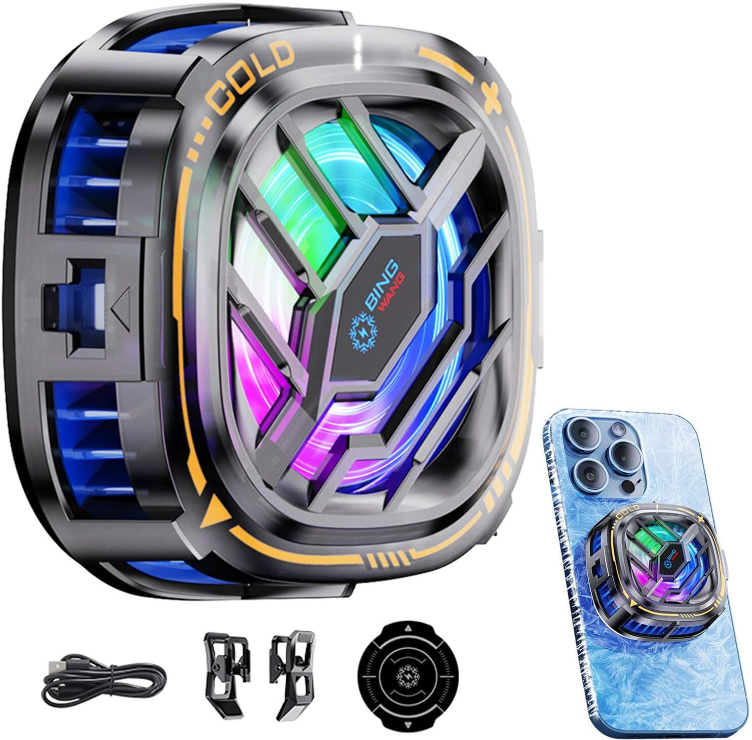 Image of FITRIC Semiconductor Gaming Phone Cooler RGB Mobile Cooling Fan Type C Heat Dissipation Gaming Accessory Kit