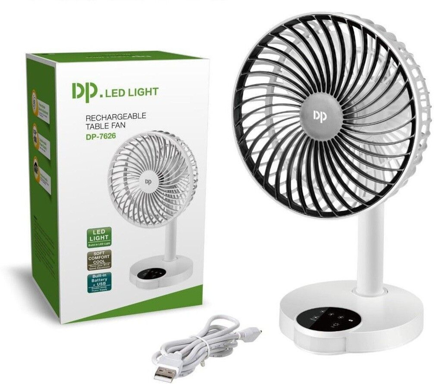 Image of Dp 7626 (RECHARGEABLE TABLE FAN) 4000mAh, With LED Night Light 7626 USB Fan