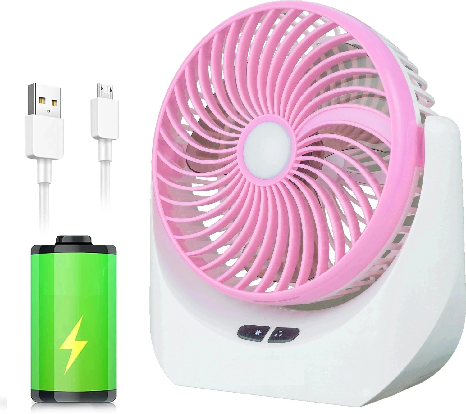 Image of TAKSHA FANS High Speed Rechargeable portable Table Fan Multicolor with Light ( Multicolor ) Battery Powered 3 Blade Portable Mini Fan For Office Desk, Kitchen USB Fan