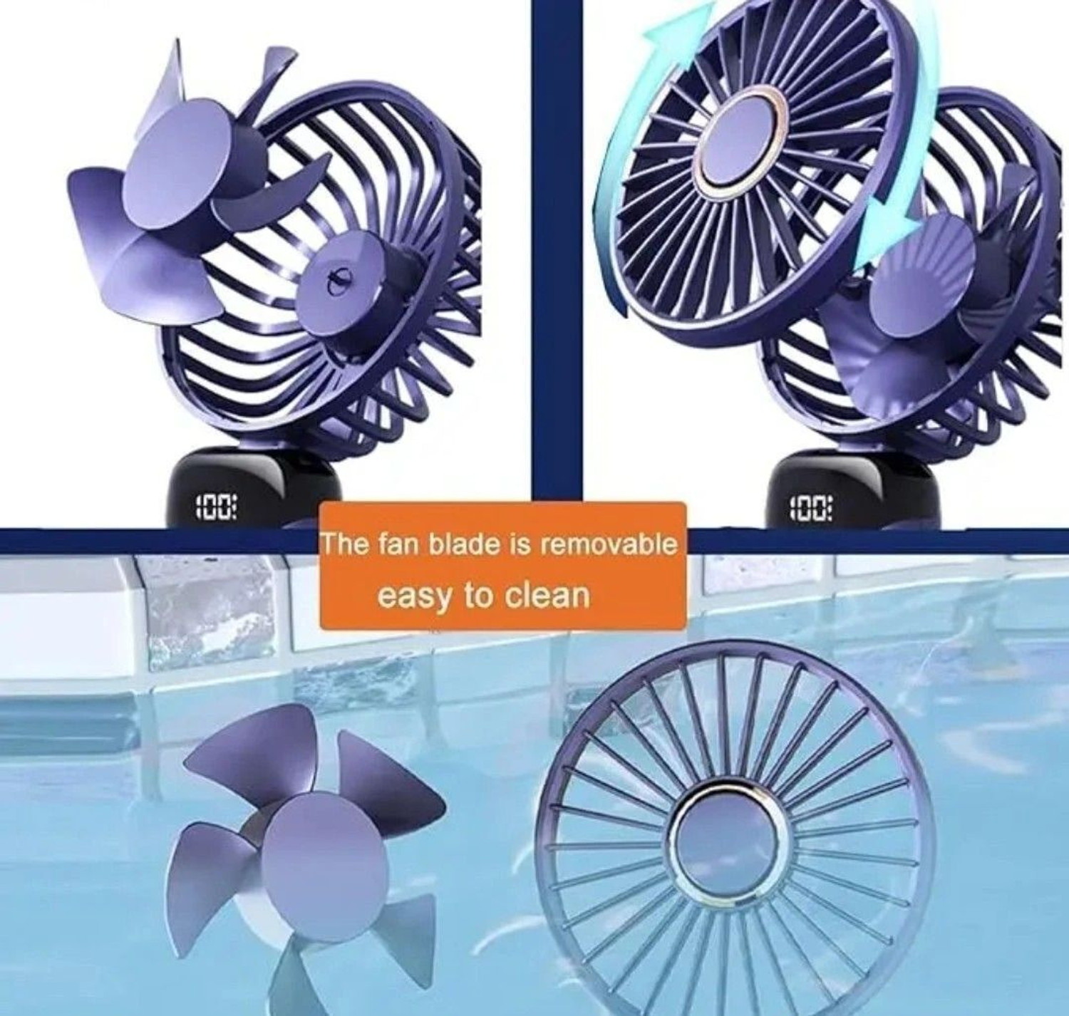Image of Mobixa Blue Mini Portable Fan,Powerful Hand Fan 1800 mah 5 Speed Fan for Indoor,Outdoor Mini fan with display Rechargeable Fan