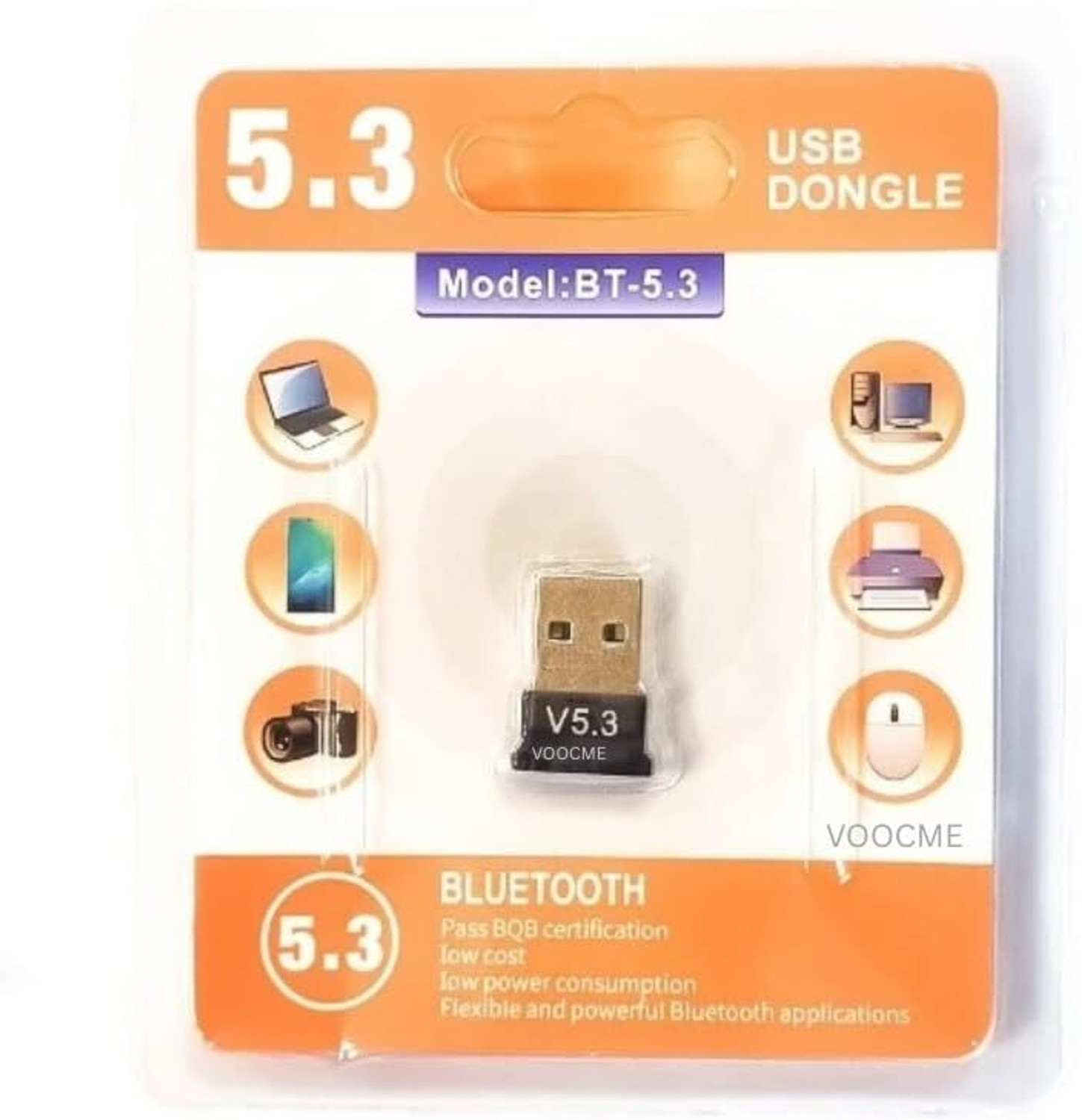 Image of VOOCME 5.3 Bluetooth Adapter 5.3 Bluetooth Adapter for PC, Bluetooth Dongle Receiver & Transmitter Laptop Accessory (for Laptop CPU Keyboard Mouse Headphone Speakers Printer, Plug & Play -Black)