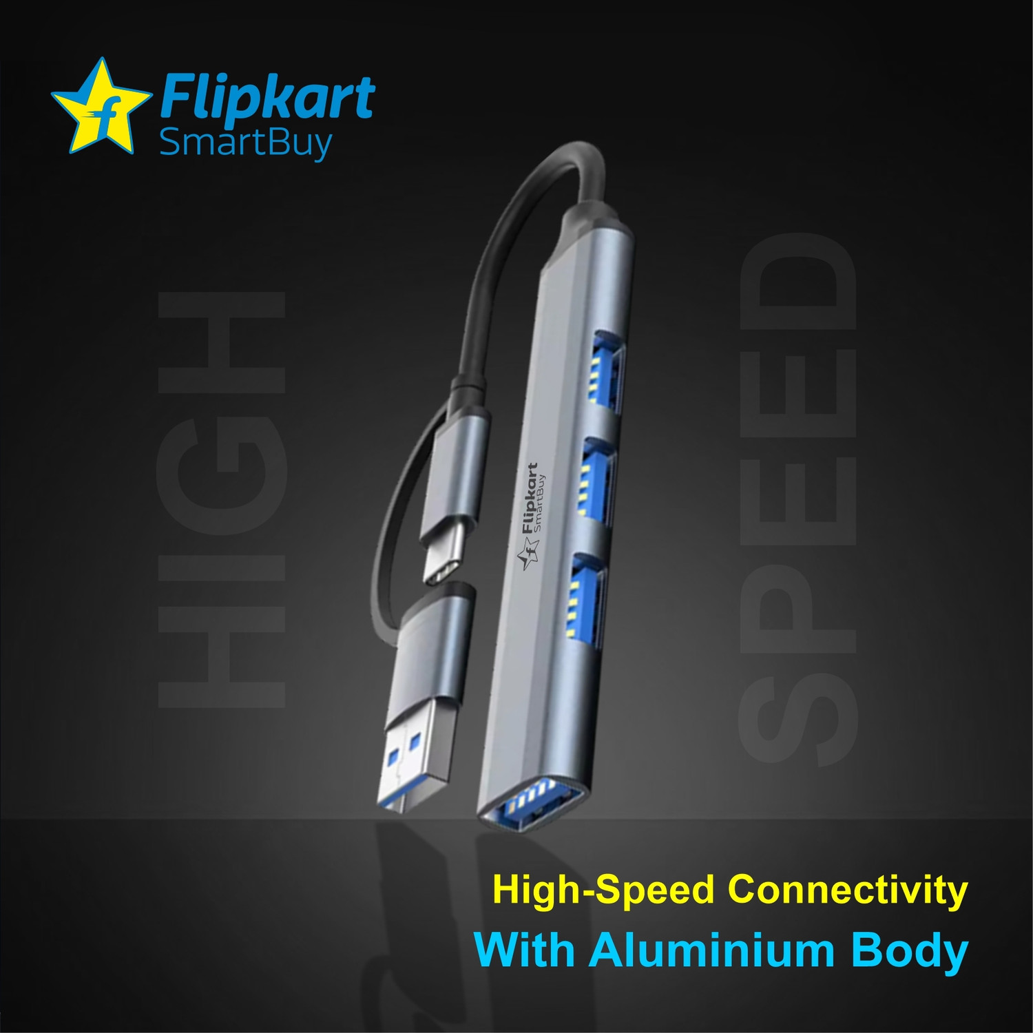 Image of Flipkart SmartBuy 4 Port USB & Type-C Hub USB 3.0 + 3 USB 2.0 Aluminum Body FKSB-4H USB Hub
