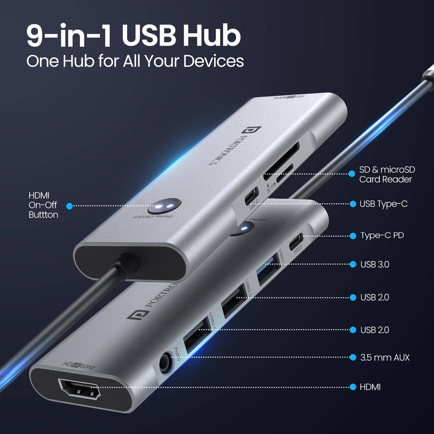 Portronics Mport One 9-in-1 USB-C Hub - Image 5