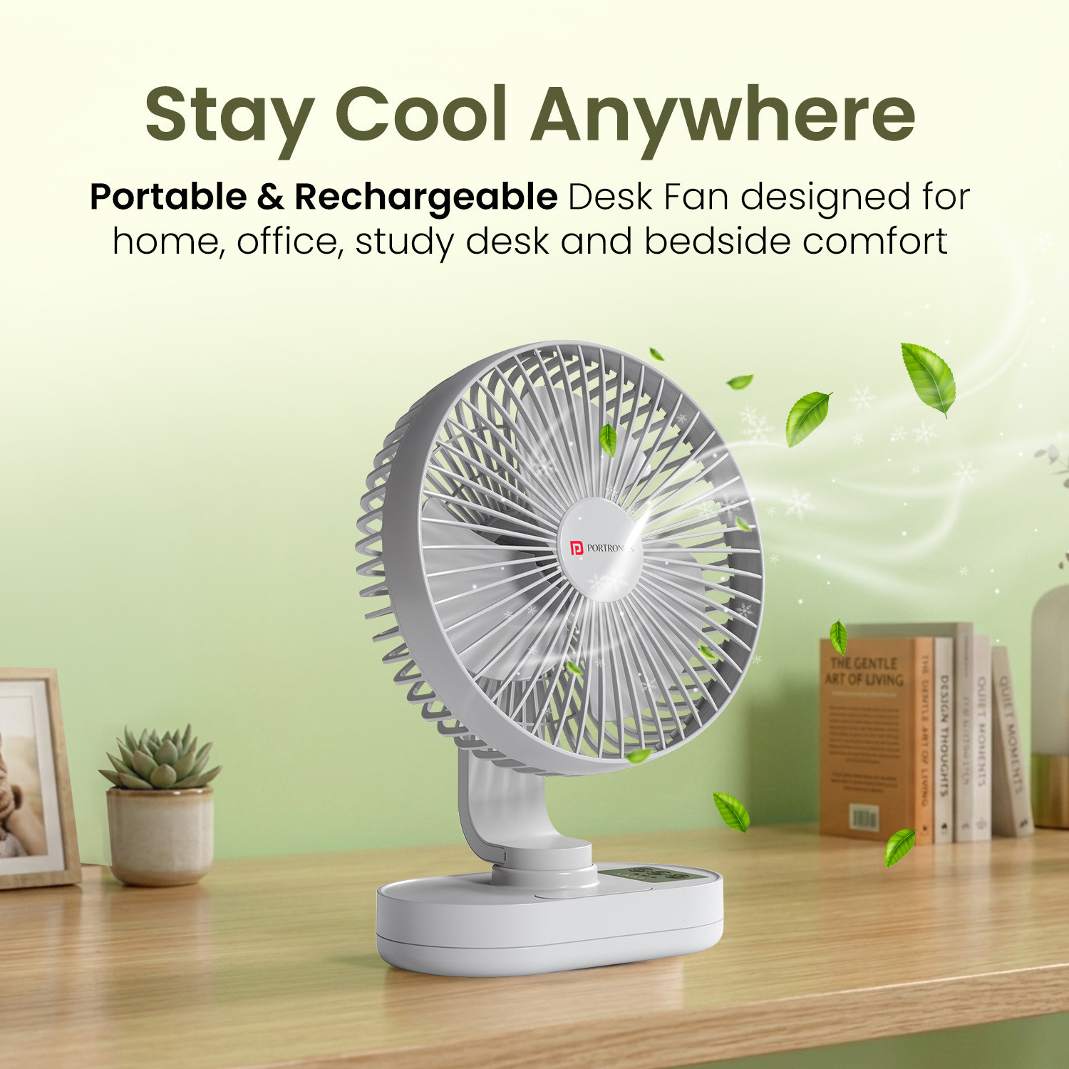 Image of Portronics Airloop Rechargeable Desk Fan with Automatic Oscillation, BLDC Motor & 3 Speeds POR-3435 USB Fan