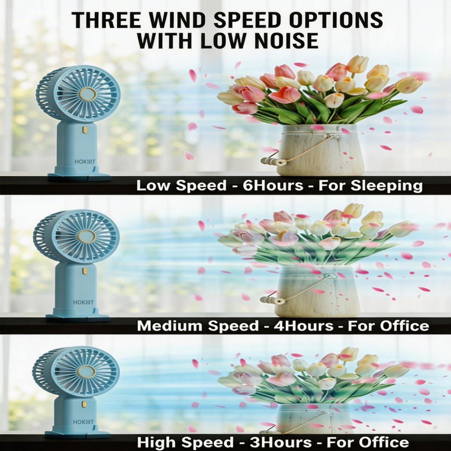 Image of Hokiit Hand Fan Rechargeable ,Mini Fan ,Small Fan Portable Mini Hand Fan with 3 Speed & 1200 mah battery USB Fan USB Fan