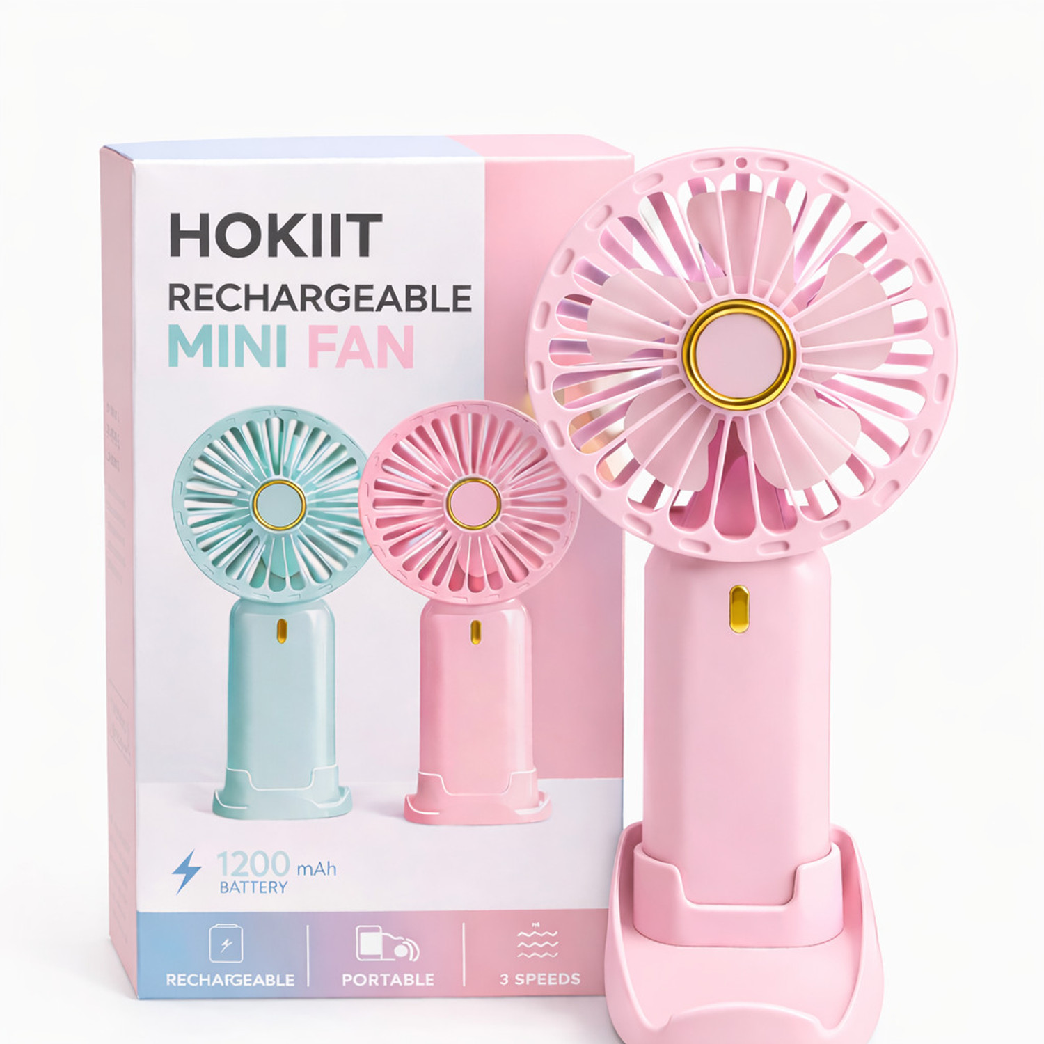 Image of Hokiit Hand Fan Rechargeable , Mini Fan electric ,Small Fan Portable Mini Hand Fan with 1200 mah battery USB Fan USB Fan