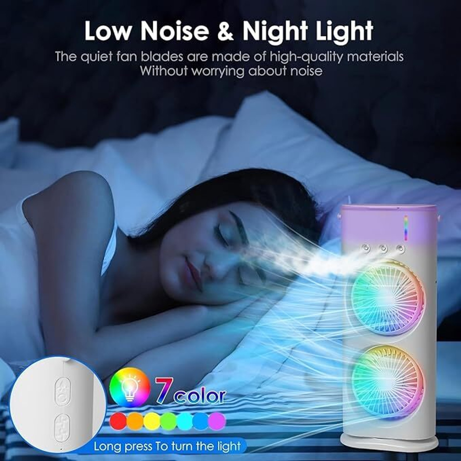 Image of Hevats LED Light, Personal Table Fan, Evaporative Air Cooler, Humidifier Fan for Office Double Sided Cooling Fan - USB Portable Mist Fan with Dual Heads USB Air Cooler