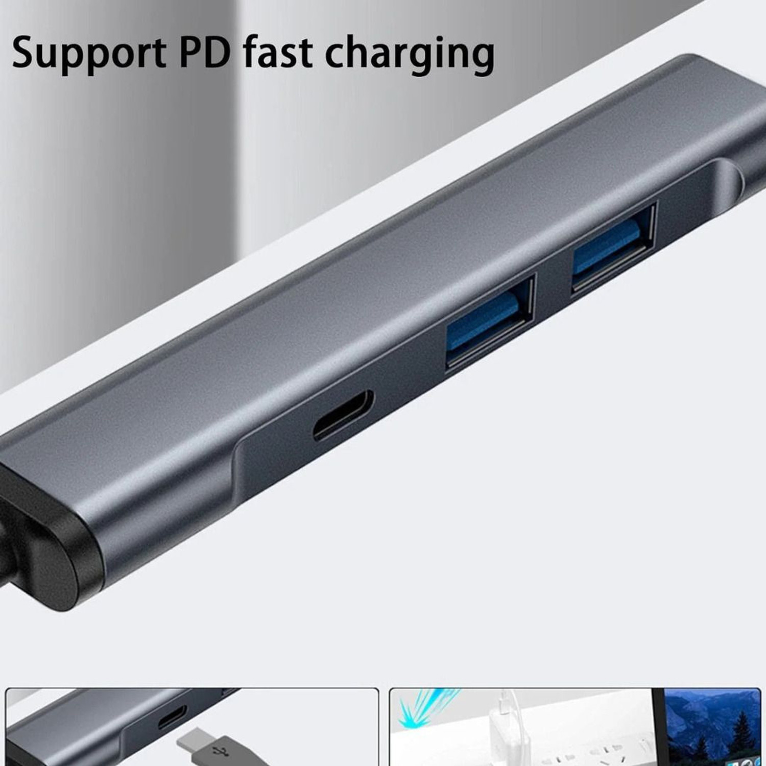 Image of WEROX USB C Hub 4 in 1 Multiport USB Adapter with 1x USB 3.0, 4X USB 2.0 Ports 60W PD Charging Port for Mac USB Hub
