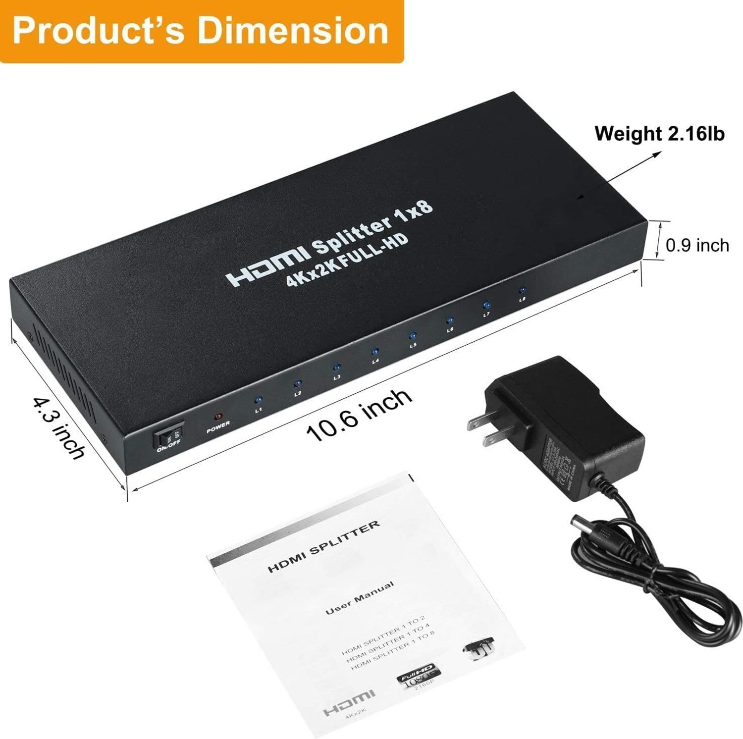 Image of RuhZa HDMI Splitter 1 in 8 Port Out of Full HD Support 1080 P 4k 1x8 HDMI Splitter 4K HDMI Connector