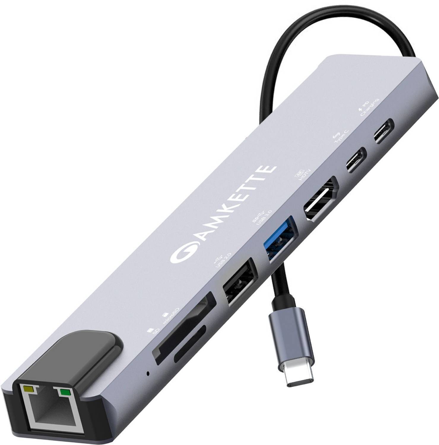 AMKETTE Type C 8-in-1 Multiport Dock with 100 MBPS Ethernet USB H