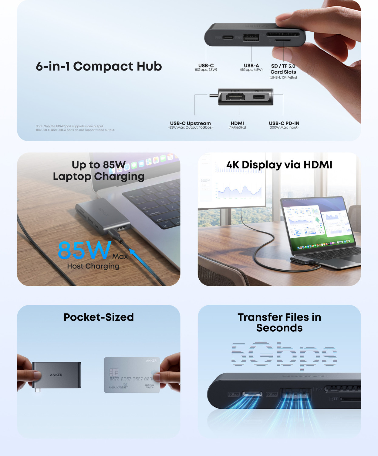 Image of Anker Anker Nano USB-C Hub (6-in-1, 5Gbps) A83C3J12 USB Hub