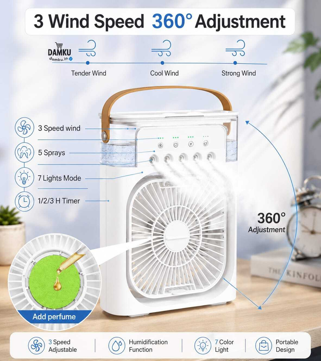 Image of SakhiHome Mini Portable 3 in 1 Air Cooler 10inch Mist Humidifier & USB Cable & LED Light MC-438 USB Air Cooler