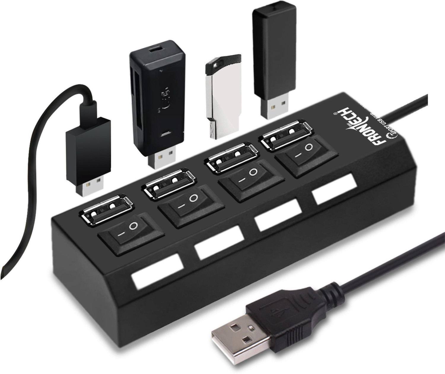 Image of Frontech 4-Port USB Hub with Individual On /Off Switches, LED Indicators, 40 cm Cable, NC-0033 USB Hub