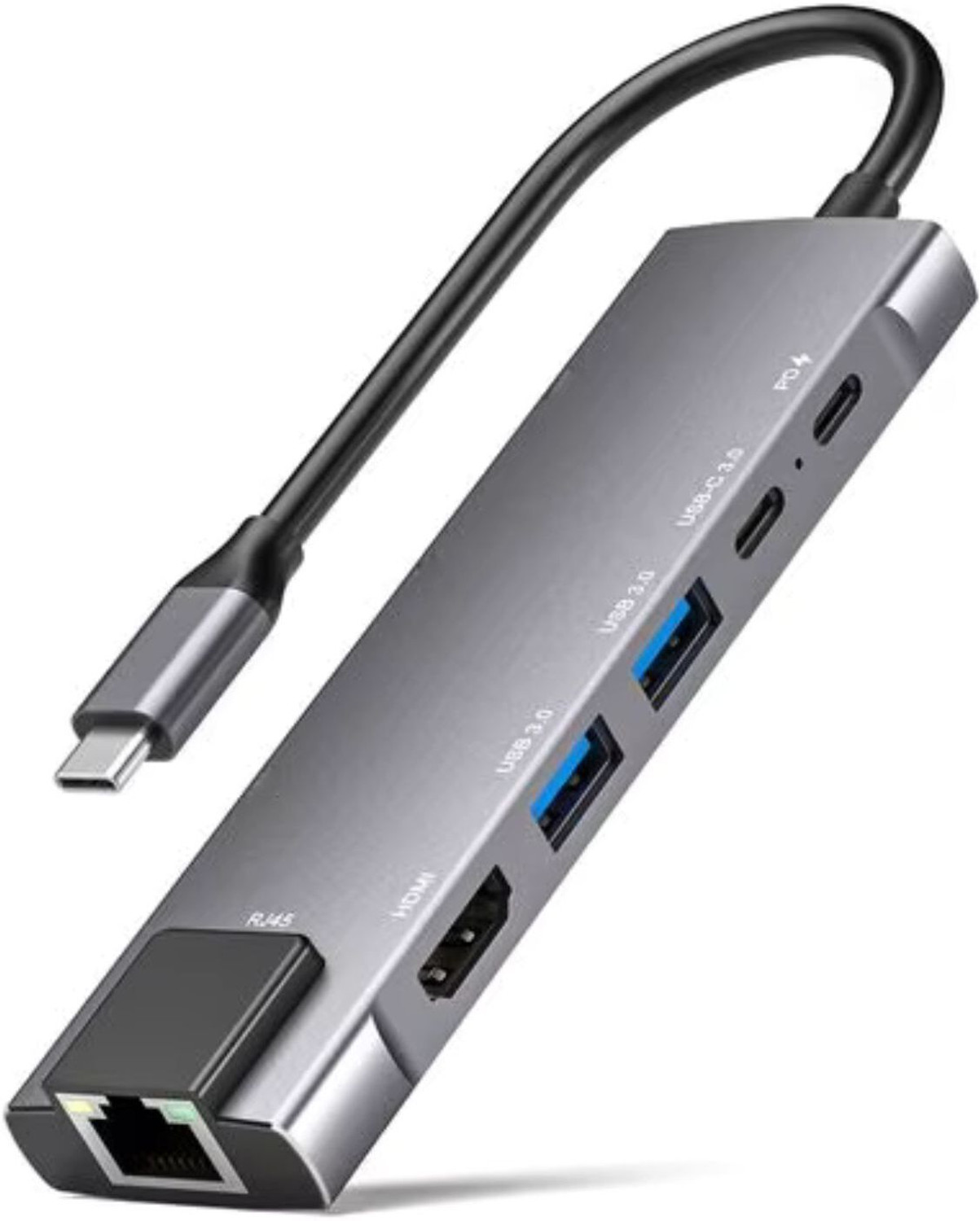 Image of Aliens 6-in-1 Type-C Hub to HDMI 4K@30Hz, 2 USB 3.0 Data USB-C 3.0 Data, 100W PD with 1000M Ethernet RJ45, MultiPort Adapter USB Hub