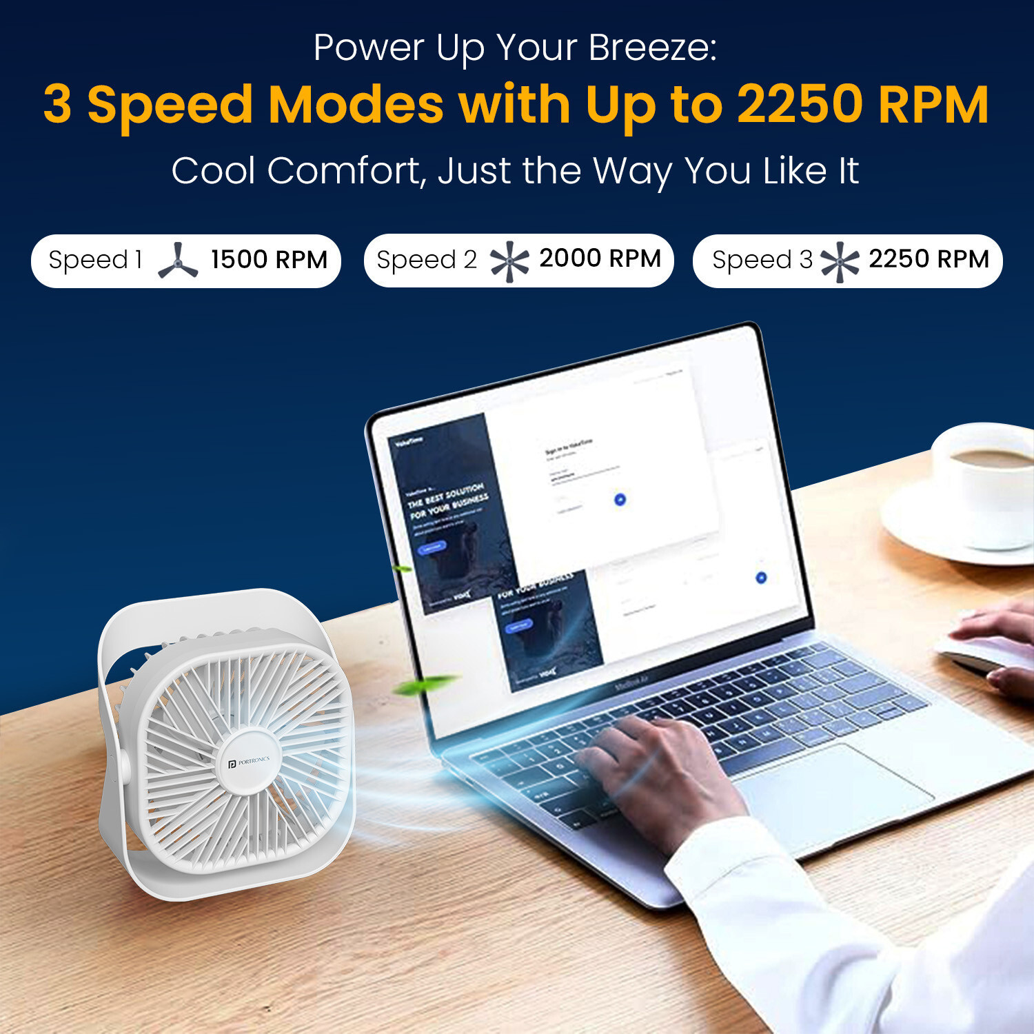 Image of Portronics CoolCube Mini, 2-in-1 Desktop & Wall Fan, Type-C Charging, 3 Speed Modes,2000mAh POR-3089 USB Fan